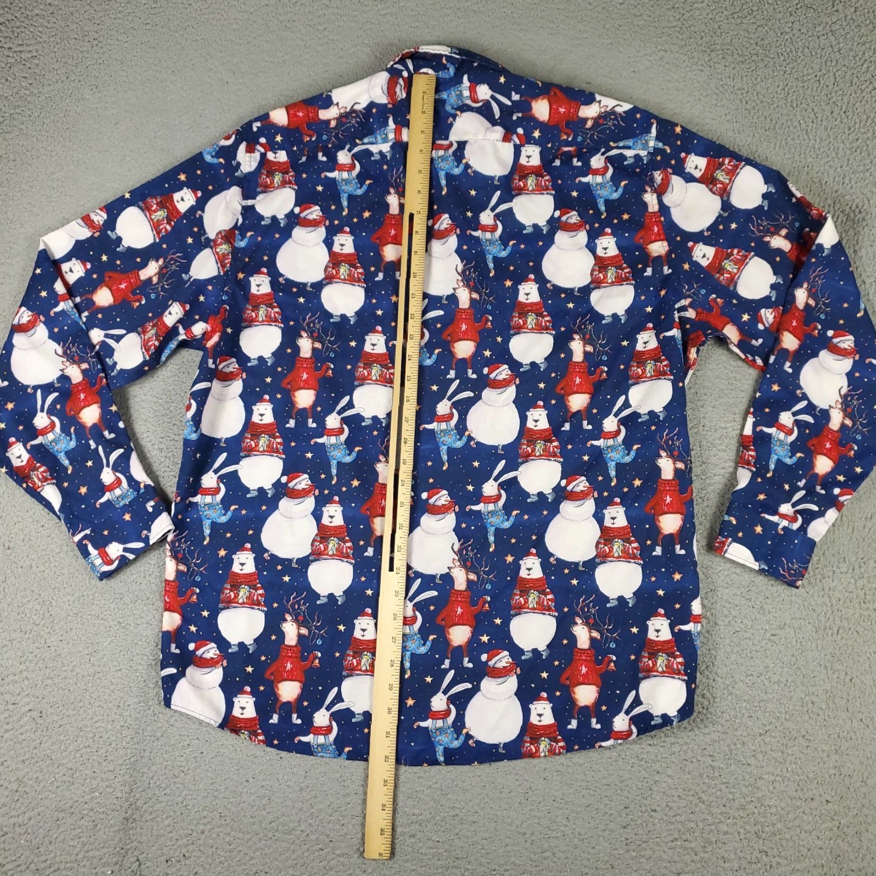 Vintage Tunevuse Shirt Mens 2XL Blue Christmas Snowman Stretch Button Up Long Sleeve Size US XXL / EU 58 / 5 - 3 Thumbnail