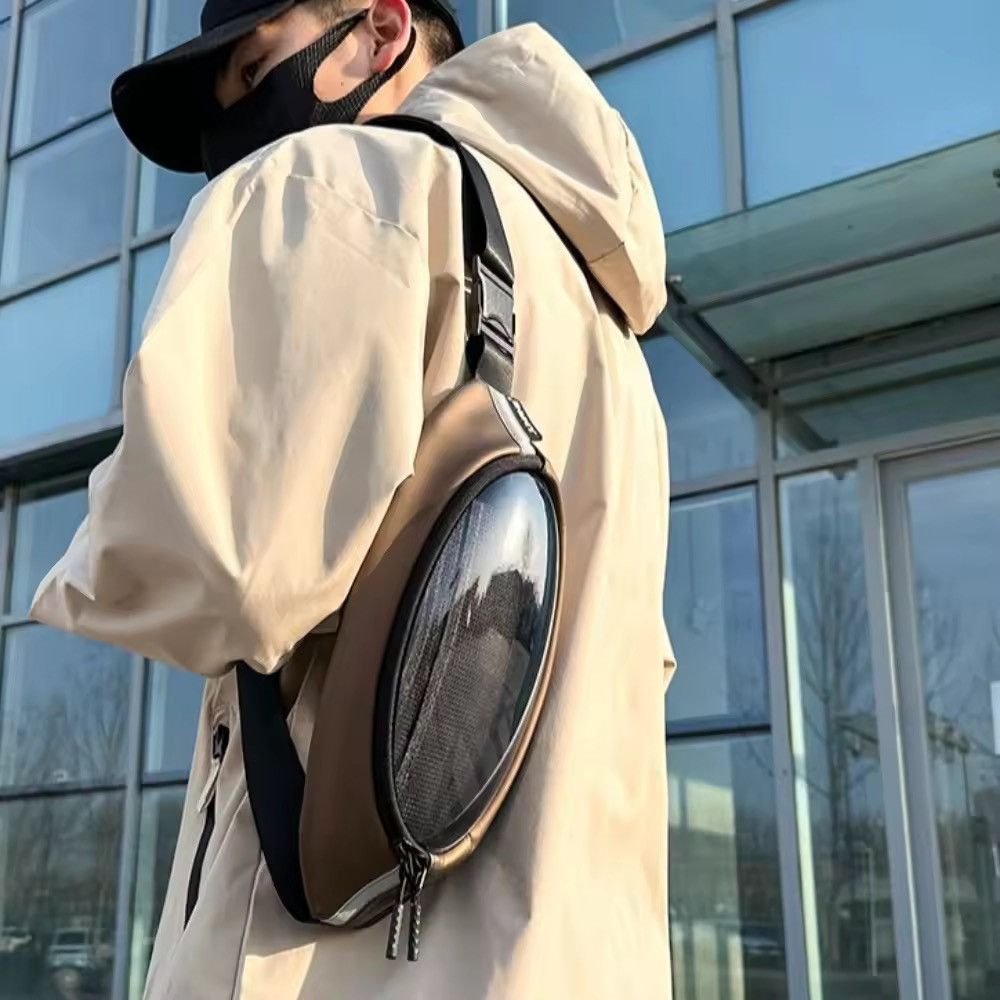 Transparent Tube Y2K Gorpcore Crossbody Bag in Brown, Men's