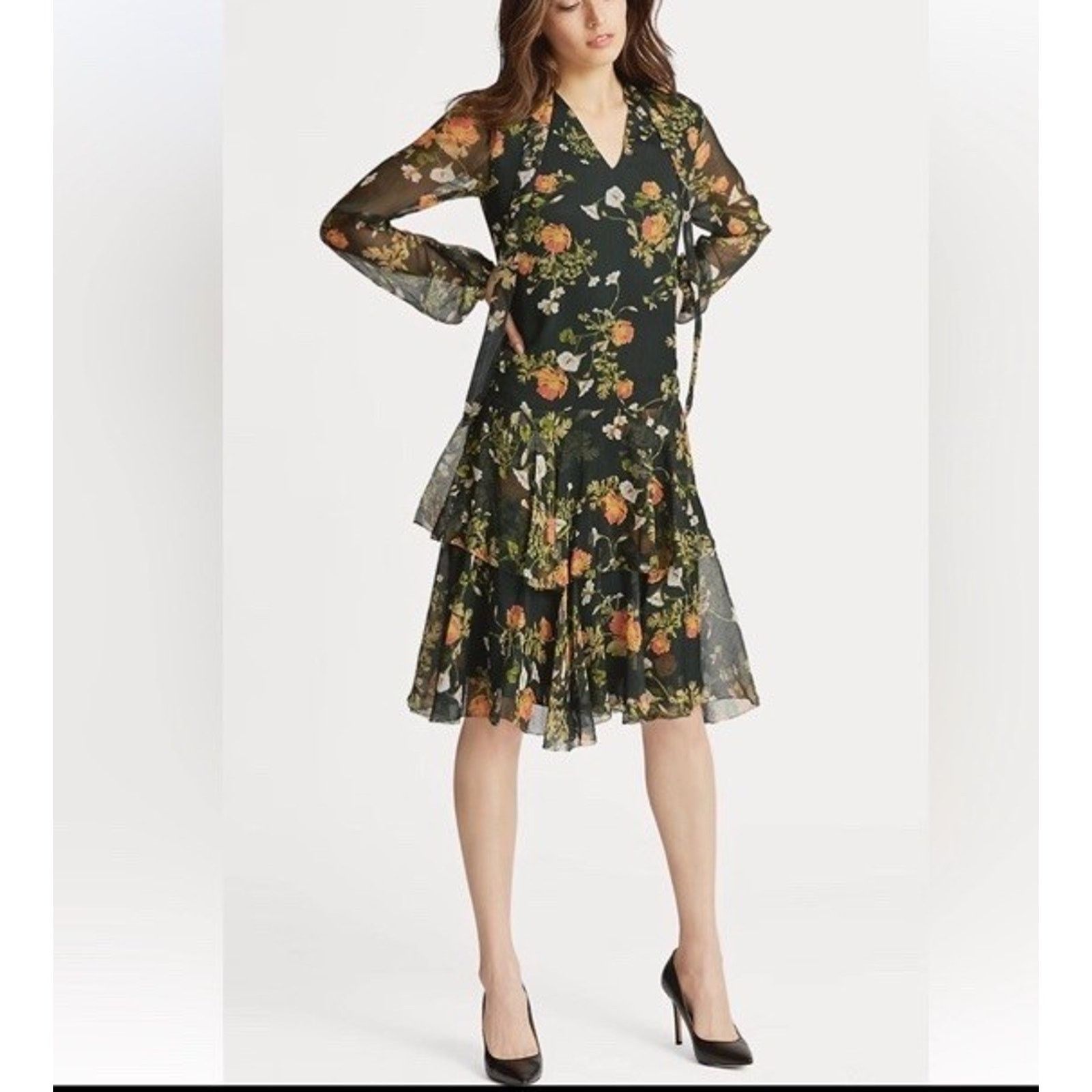 Ralph Lauren Lauren Ralph Lauren Floral Georgette Ruffles Dress Size 4 Size S / US 4 / IT 40 - 3 Thumbnail