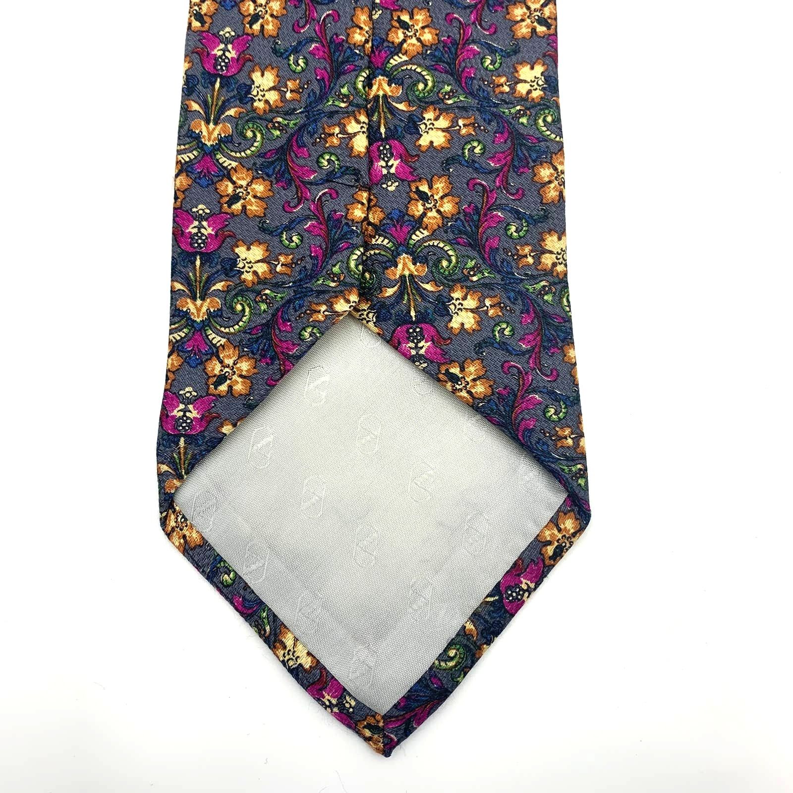 Valentino Vintage Valentino Gray Floral Silk Tie Blue Gray Size ONE SIZE - 5 Thumbnail