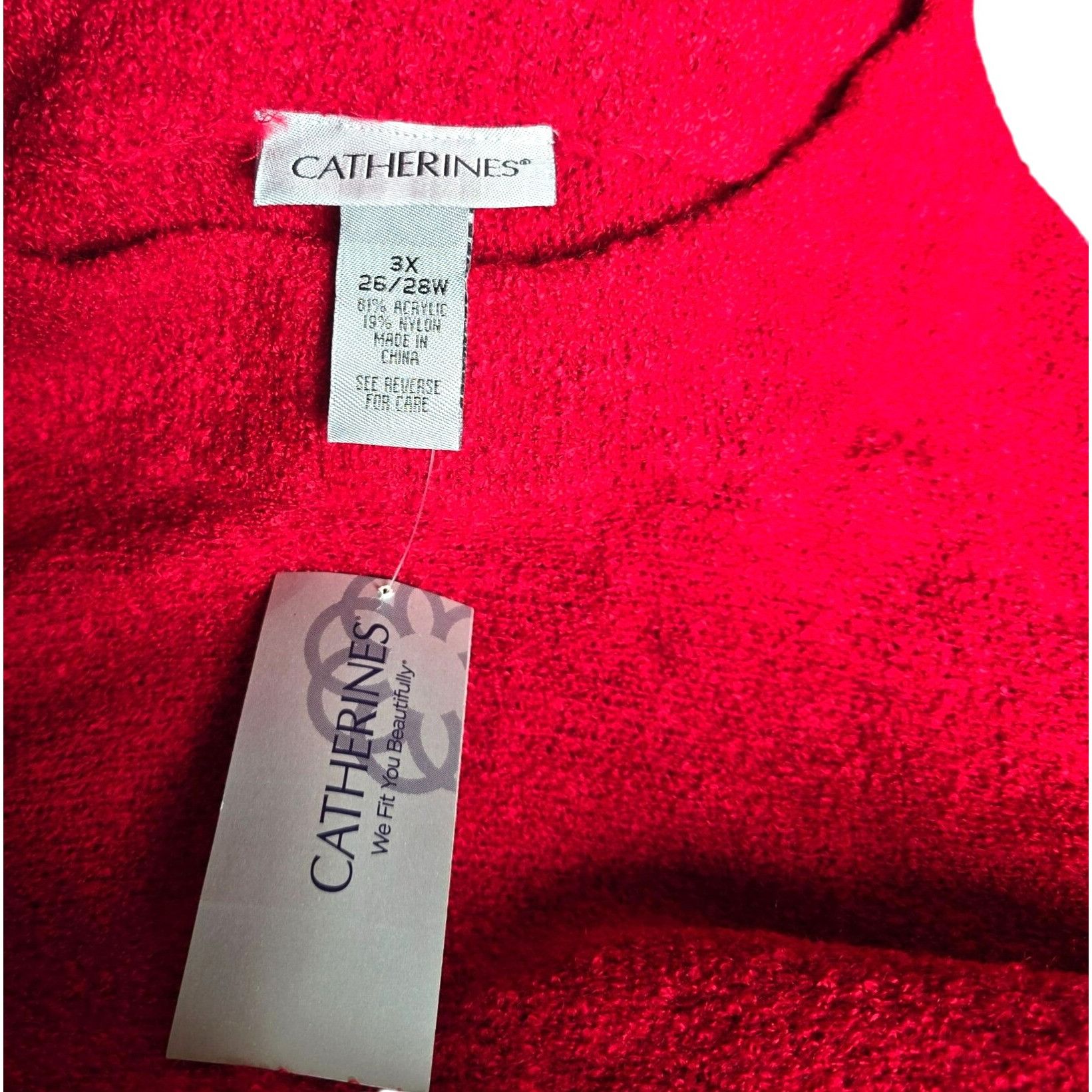 Other Catherines Red Sweater Bouclé Knit Mockneck Tunic Size 3X 26 Size 3XL / US 20-22 - 8 Thumbnail