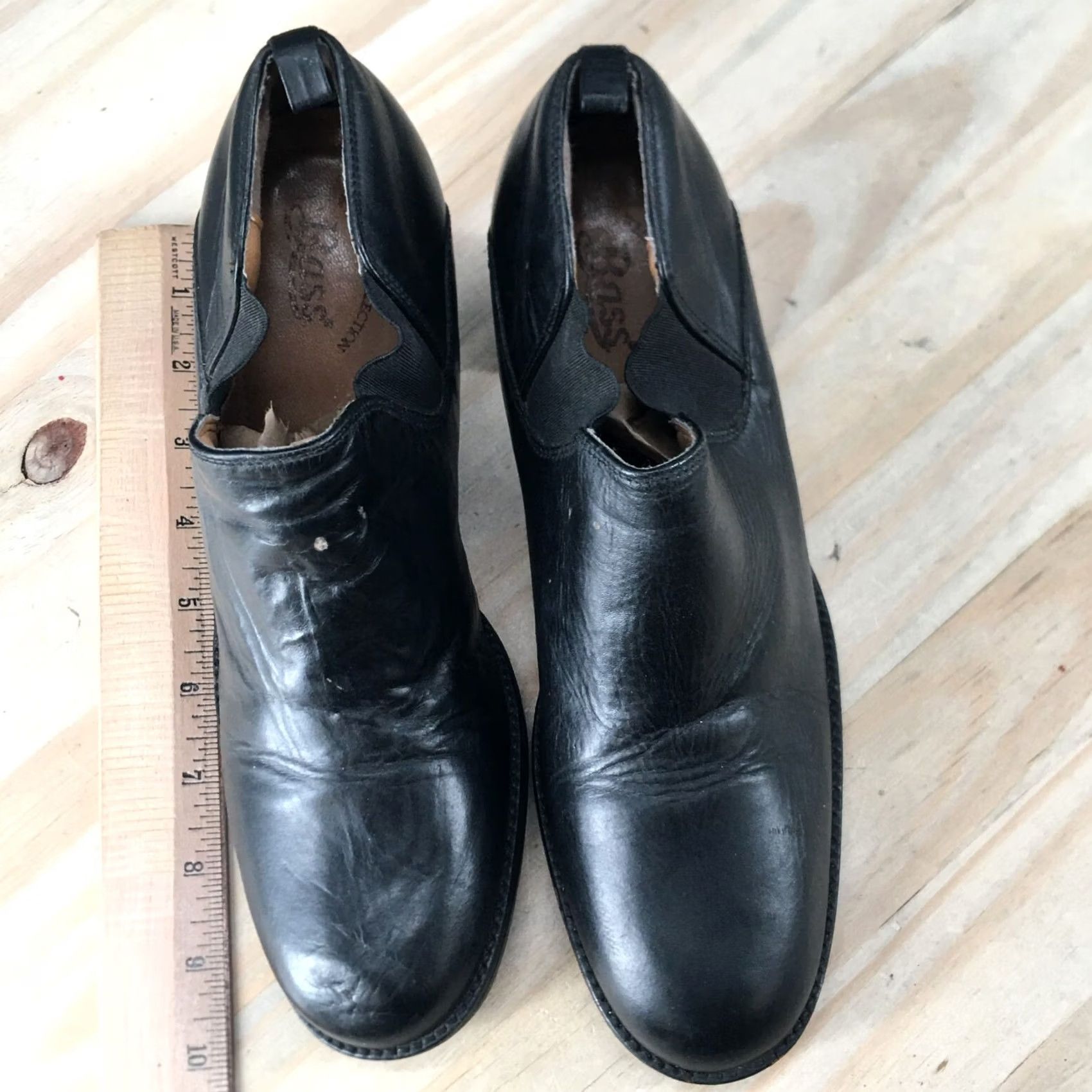 Vintage Bass Heels Womens 7.5 Luna Park Pumps Block Black Leather Round Toe Casual Shoes Size M / US 6-8 / IT 42-44 - 7 Thumbnail