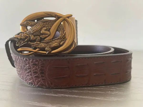 Designer × Japanese Brand belt with crocodiles on a plaque Size 42 - 2 Thumbnail