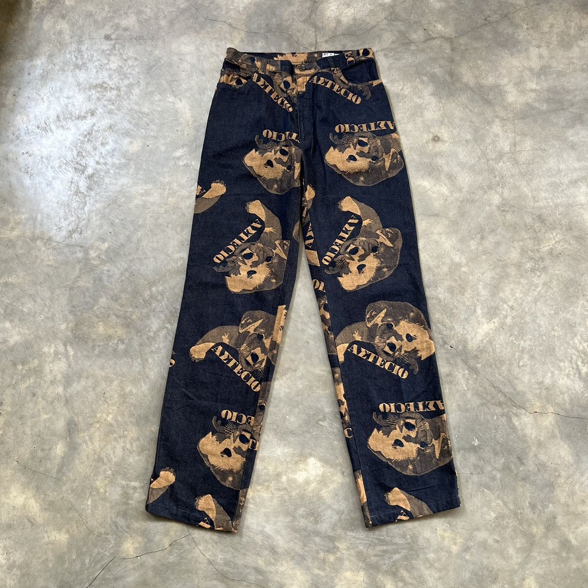 Vintage Japanese Aetecio JPG Style Dog Printed Denim Pants