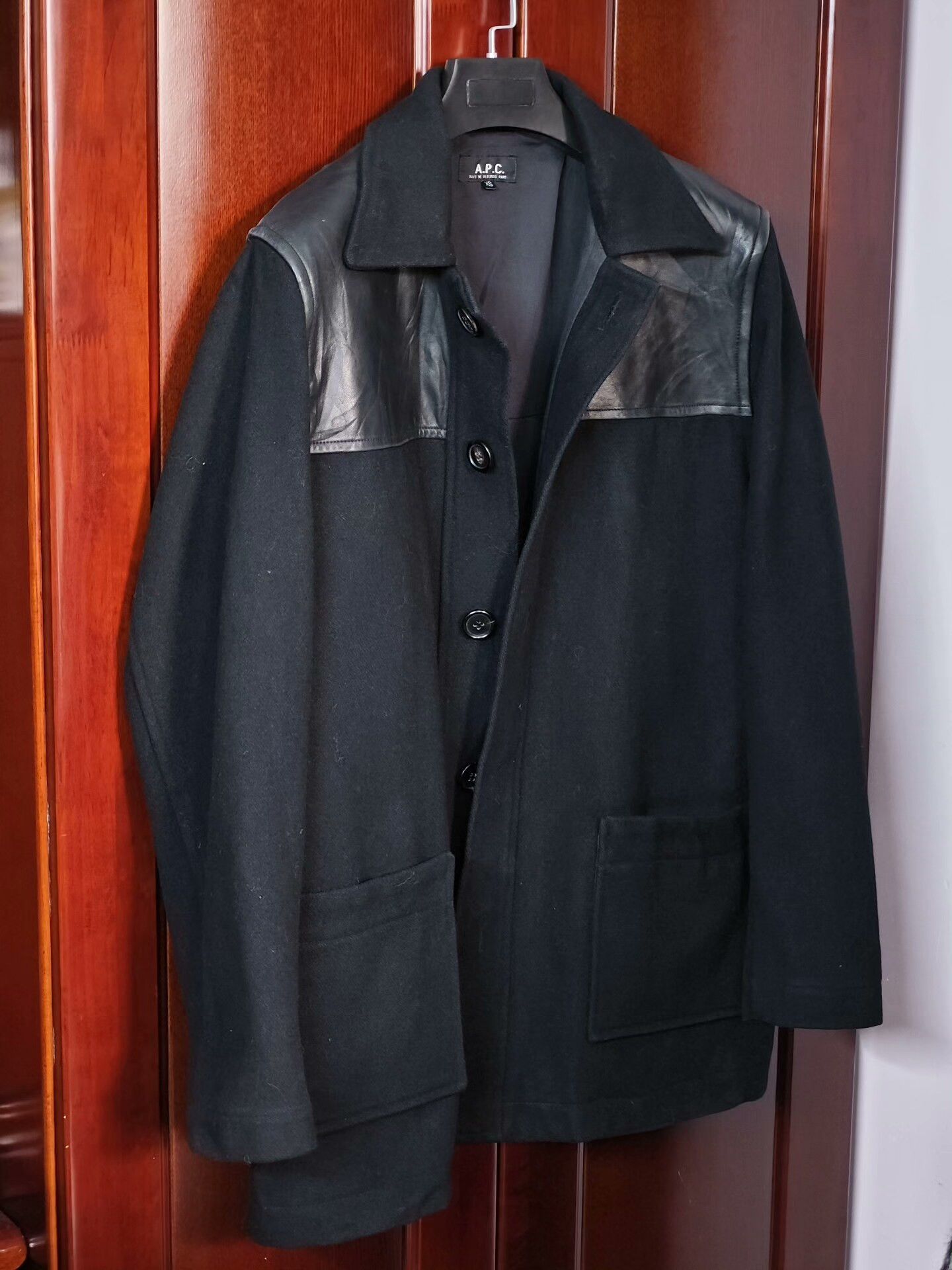 A.P.C. Black Wool and Leather Jacket Coat Size US XS / EU 42 / 0 - 1 Thumbnail
