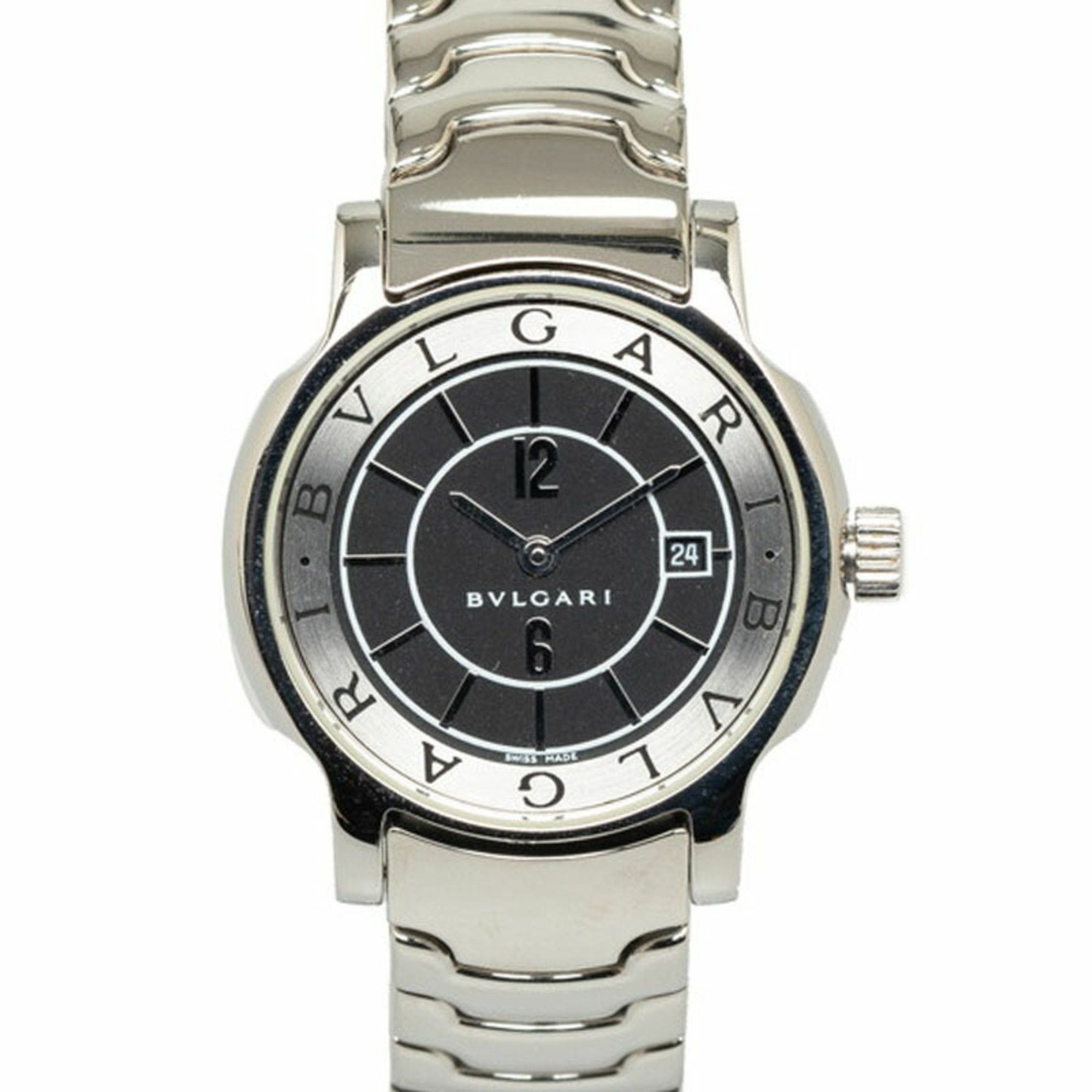BVLGARI Solotempo Watch ST29S Quartz Black Dial Stainless Steel 