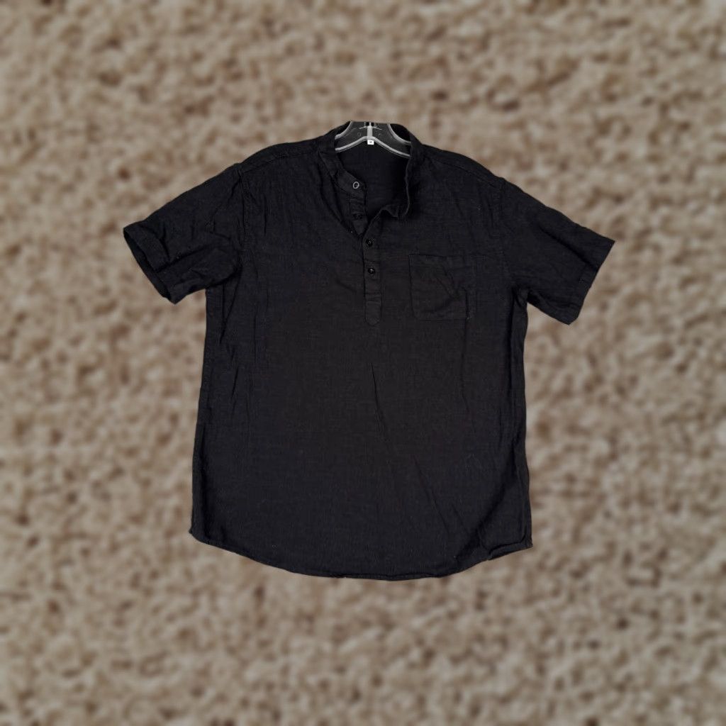 Vintage Shirt Men Medium Black Short Sleeve Henley Button Cotton Blend Workwear Pocket Size US M / EU 48-50 / 2 - 1 Thumbnail