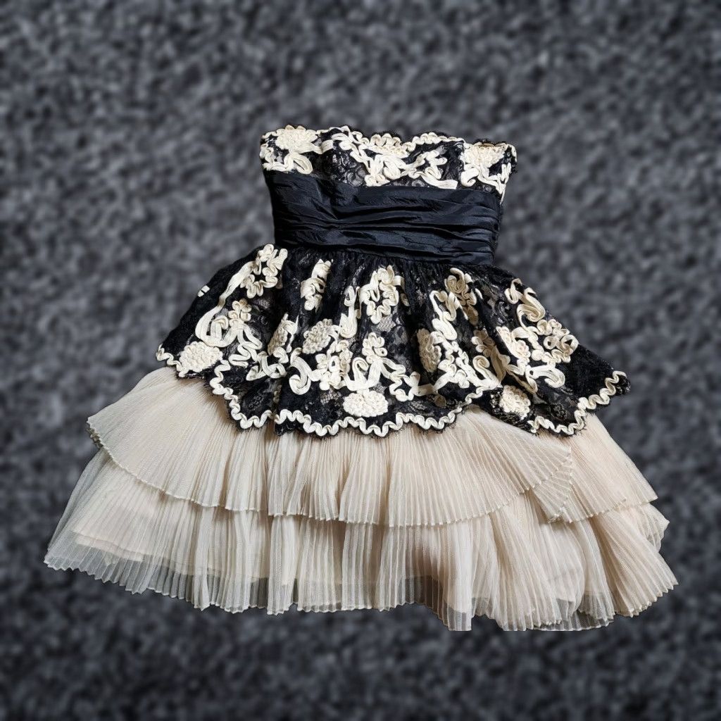 betsey johnson fit and flare dress Vintage 80s Betsey Johnson Punk Label Black Lace Strapless Party Dress –  Flying Apple Vintage