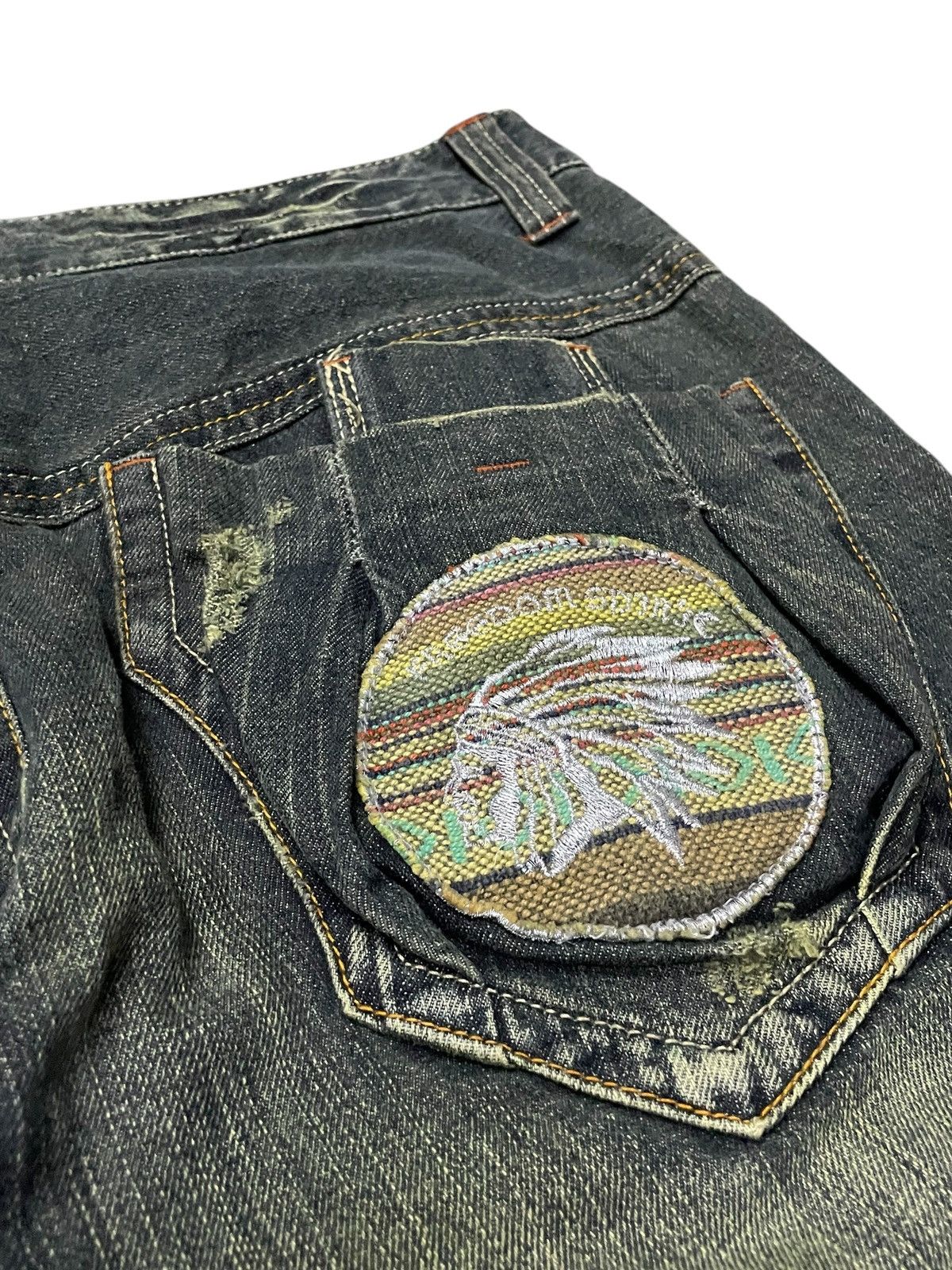 Hysteric Glamour × Roots Root Three Japan Muddy Green Flare Embroidered Native Jeans Size US 34 / EU 50 - 20 Thumbnail