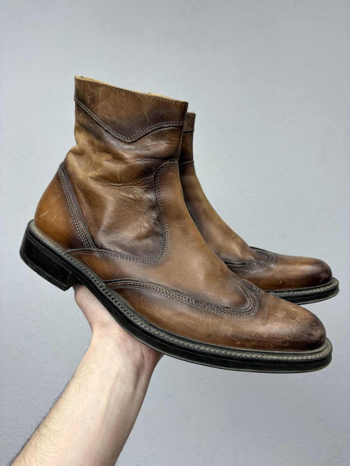 Hedi Slimane Vintage Y2K Black Leather Side Zip Boots Guidi Marsell Style Size US 9 / EU 42 - 2 Thumbnail
