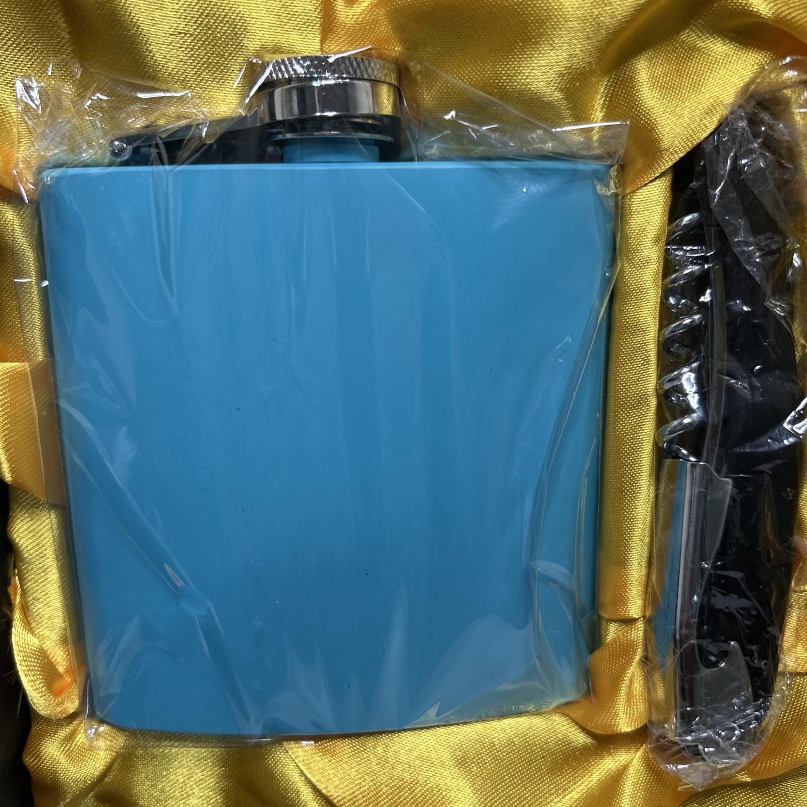 Designer BLUE FLASK SET & 2 Glass Shot Glasses And Corkscrew GIFT BOX Size ONE SIZE - 2 Thumbnail