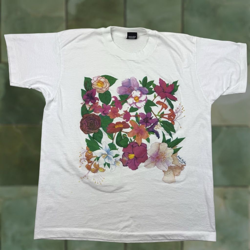 Vintage VINTAGE Screen Stars T-Shirt Mens Adult XL White 90s Floral Nature Garden Outdoor Graphic Print Short Sleeve Crew Neck Size US XL / EU 56 / 4 - 1 Thumbnail