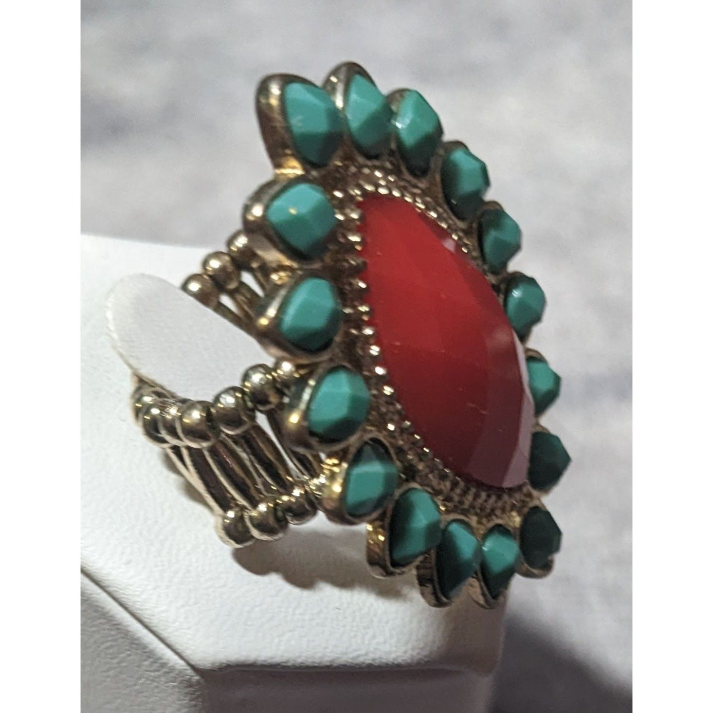 Other Bohemian Blue And Red Gemmed Floral Stretch Ring Size 7 Size ONE SIZE - 2 Thumbnail