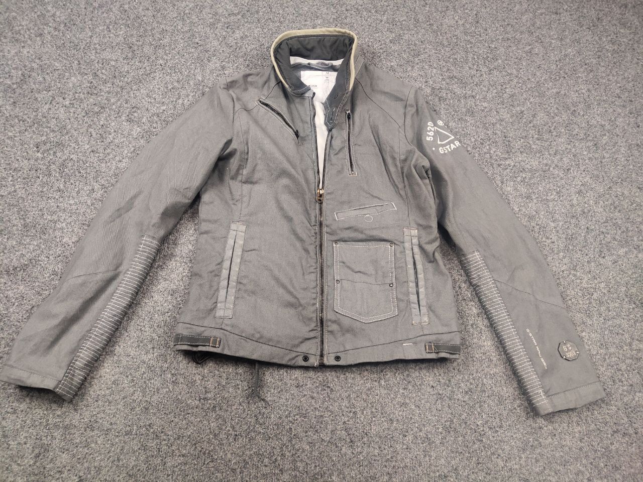 G-Star Vintage G Star Raw Gunner Zip Waxed Gray Cotton Biker Jacket Size M / US 6-8 / IT 42-44 - 3 Thumbnail