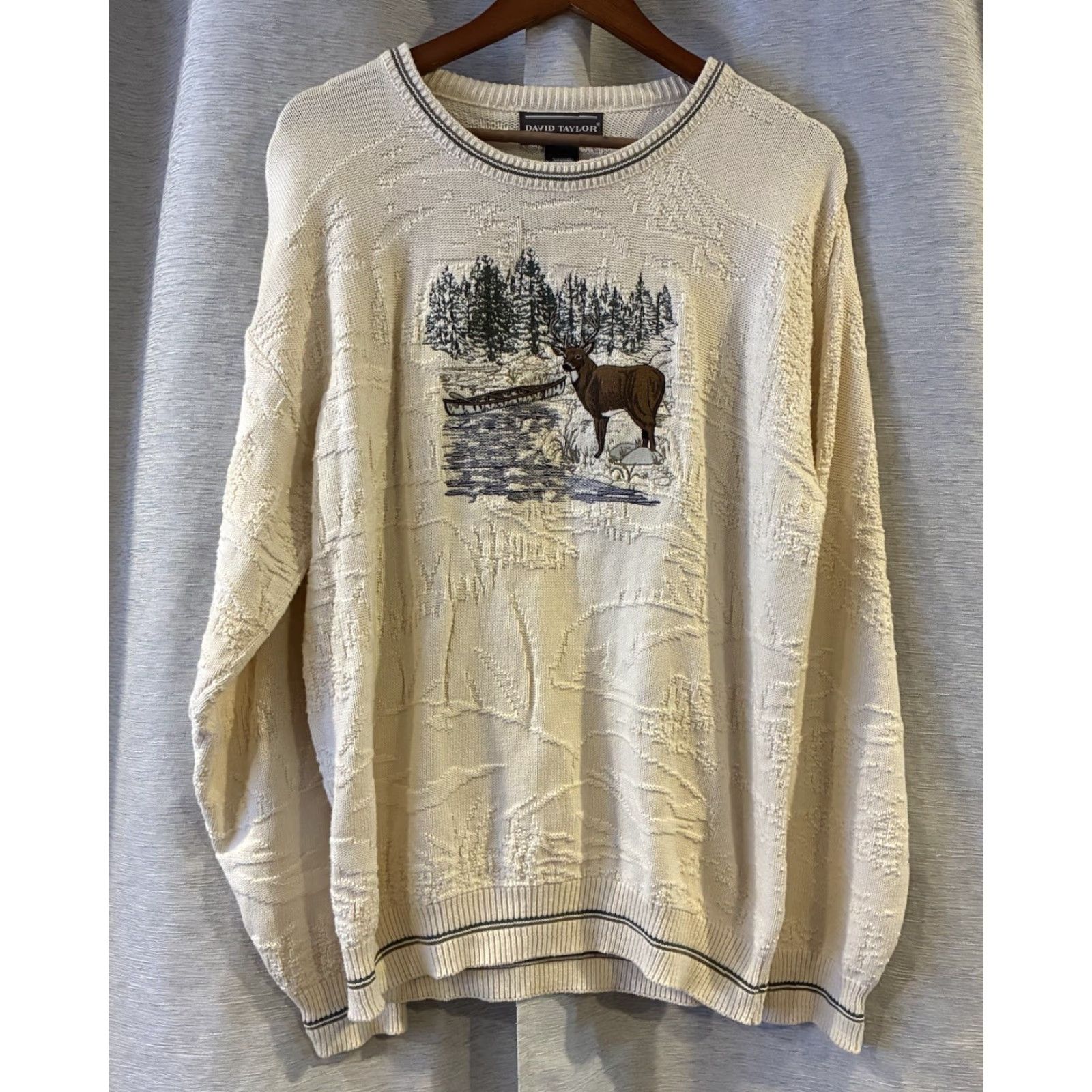 Vintage VINTAGE Cedar Falls Sweater Mens M Pullover Crew Neck White Deer Forest Wildlife Embroidered Heavyweight United States Size US M / EU 48-50 / 2 - 2 Thumbnail