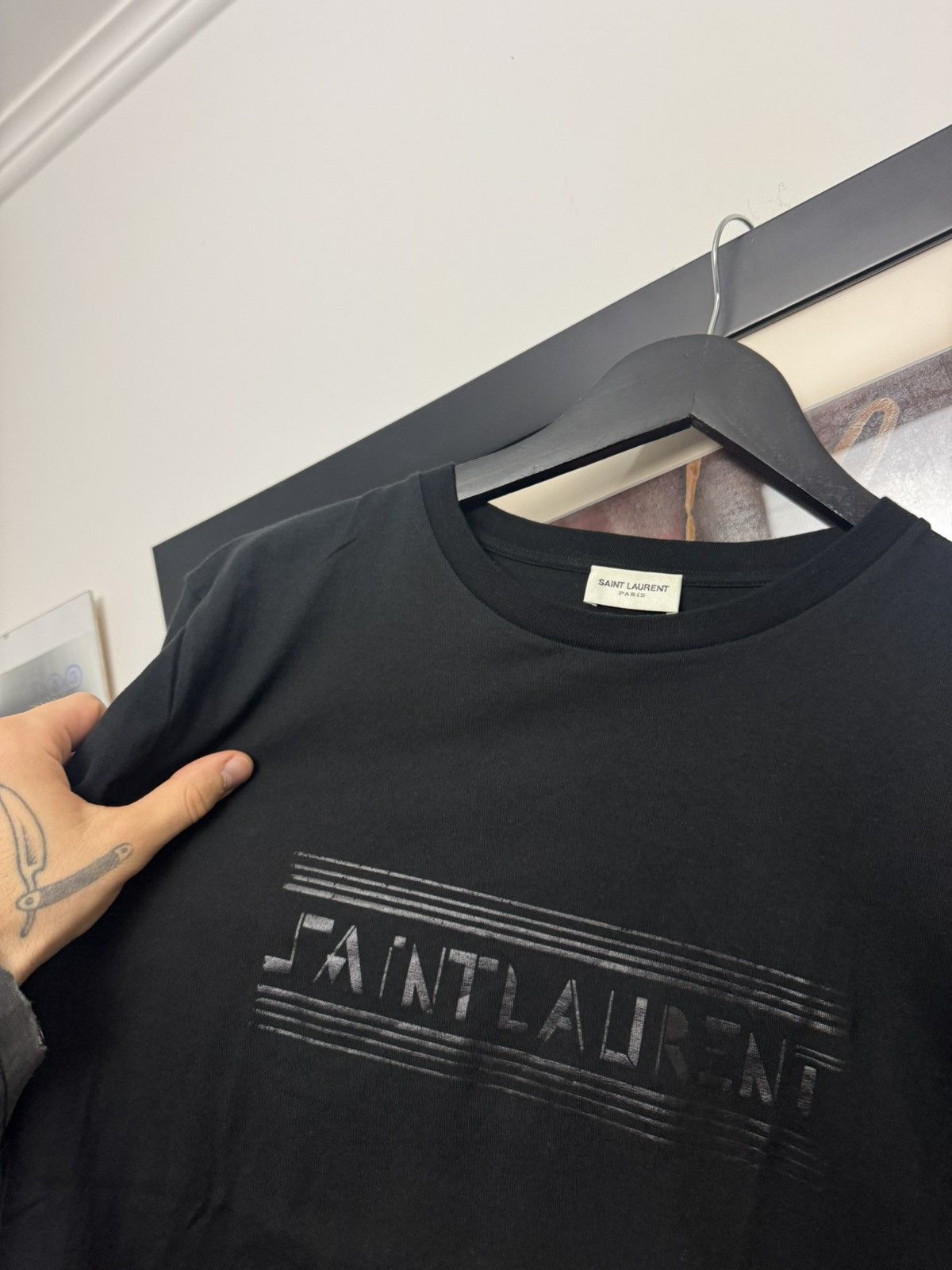 Saint Laurent Paris Saint Laurent Tee SLP Hedi Slimane Designer Logo Black Rare Size US M / EU 48-50 / 2 - 2 Thumbnail
