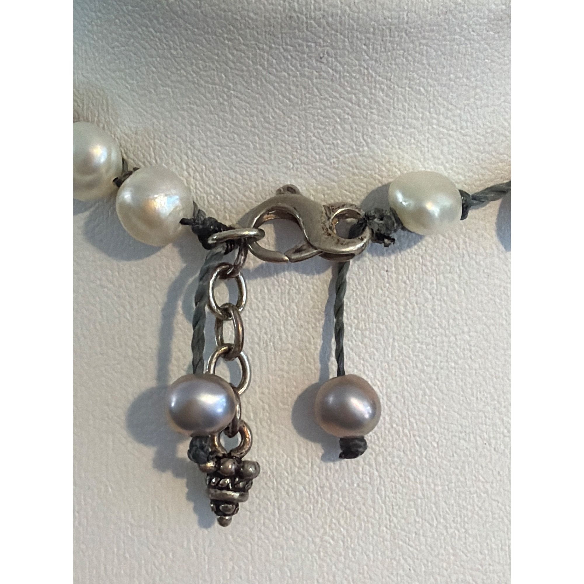 Other Freshwater Pearl Knotted Cord Necklace Silver Tone Engraved Size ONE SIZE - 4 Thumbnail