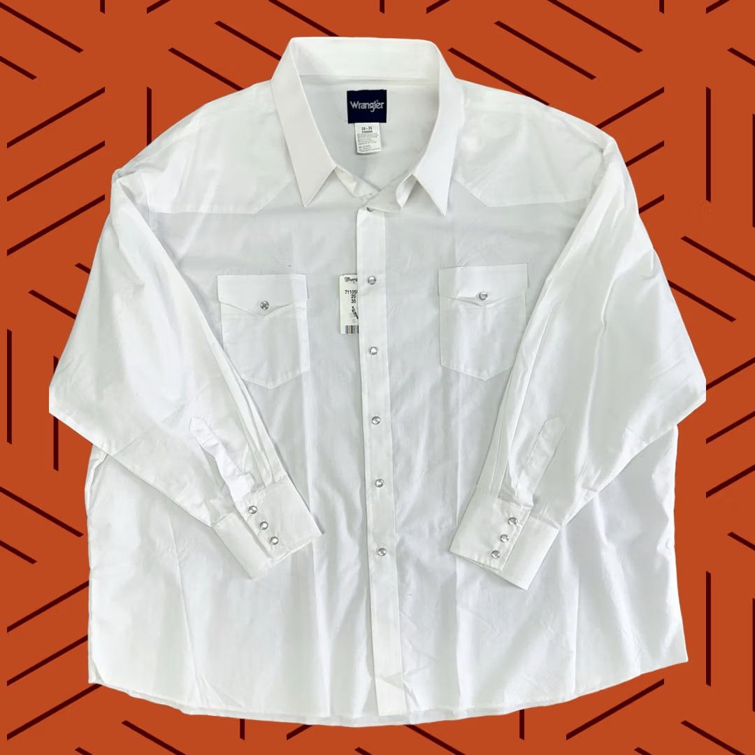 Wrangler WRANGLER Western Shirt Long Sleeve Pearl Snap Solid White Broadcloth 20/35 Mens Size US XXL / EU 58 / 5 - 1 Thumbnail