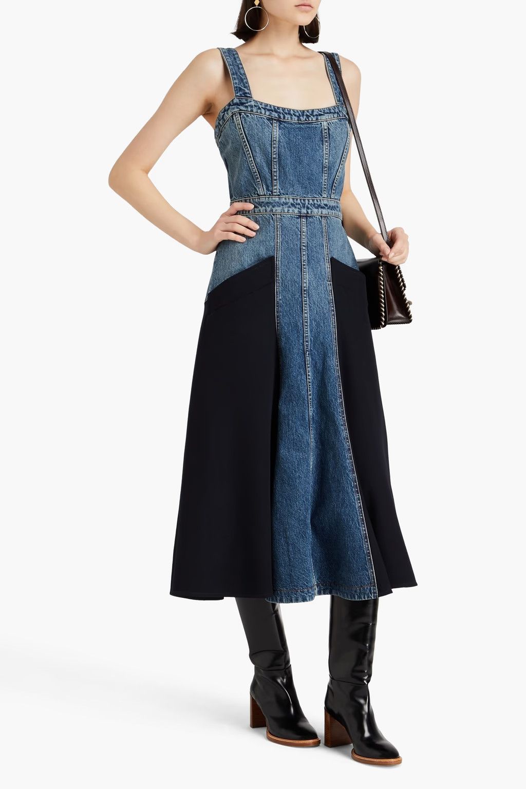Chloe o1loc1c0625 Twill Paneled Denim Midi Dress in Ink Navy Size M / US 6-8 / IT 42-44 - 2 Thumbnail