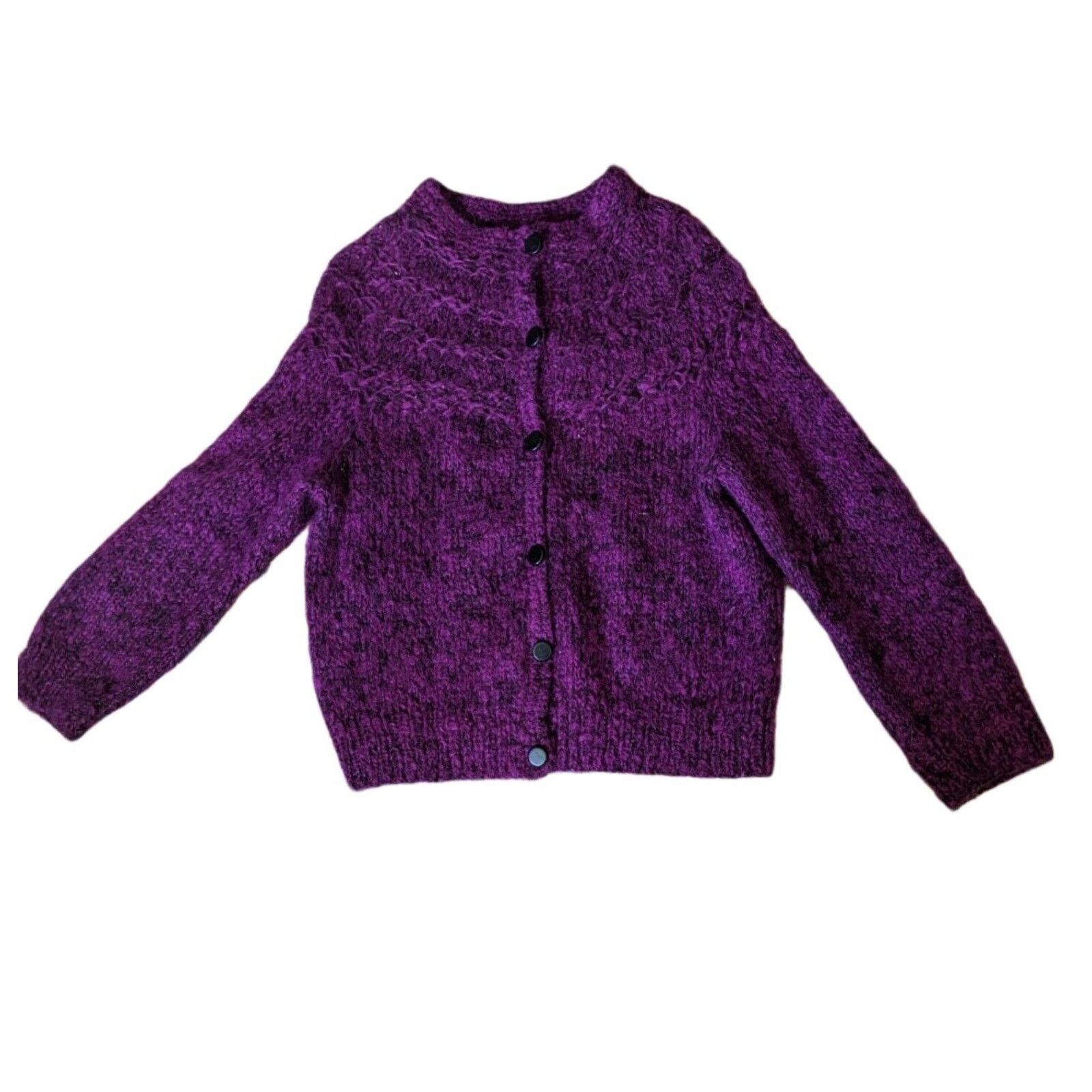 Handmade Cardigan Hand Knit Chunky Nubby Purple Boho Rustic Medium Size M / US 6-8 / IT 42-44 - 1 Thumbnail