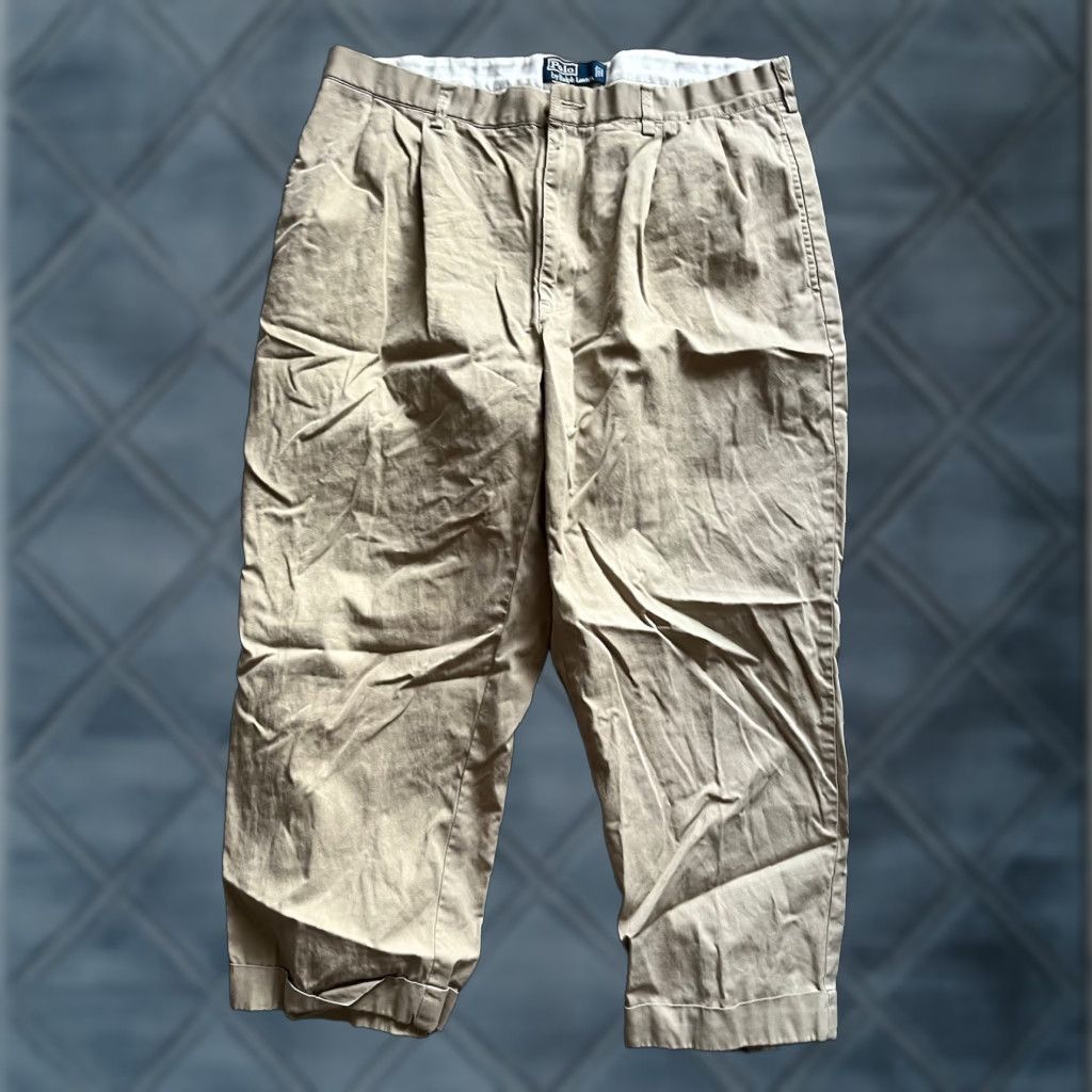 Polo Ralph Lauren Polo Ralph Lauren Mens Hammond Pants 36x24 Beige Cuff Pleated Made Mexico Size US M / EU 48-50 / 2 - 1 Thumbnail