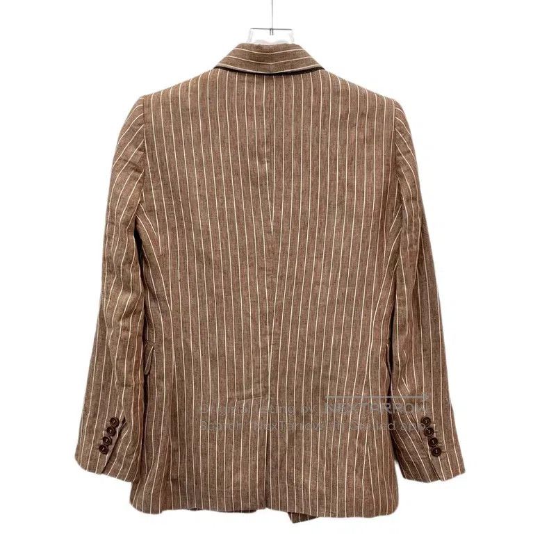 Brunello Cucinelli Brunello Cucinelli Brown vertical striped linen double-bre Size XS / US 0-2 / IT 36-38 - 2 Thumbnail