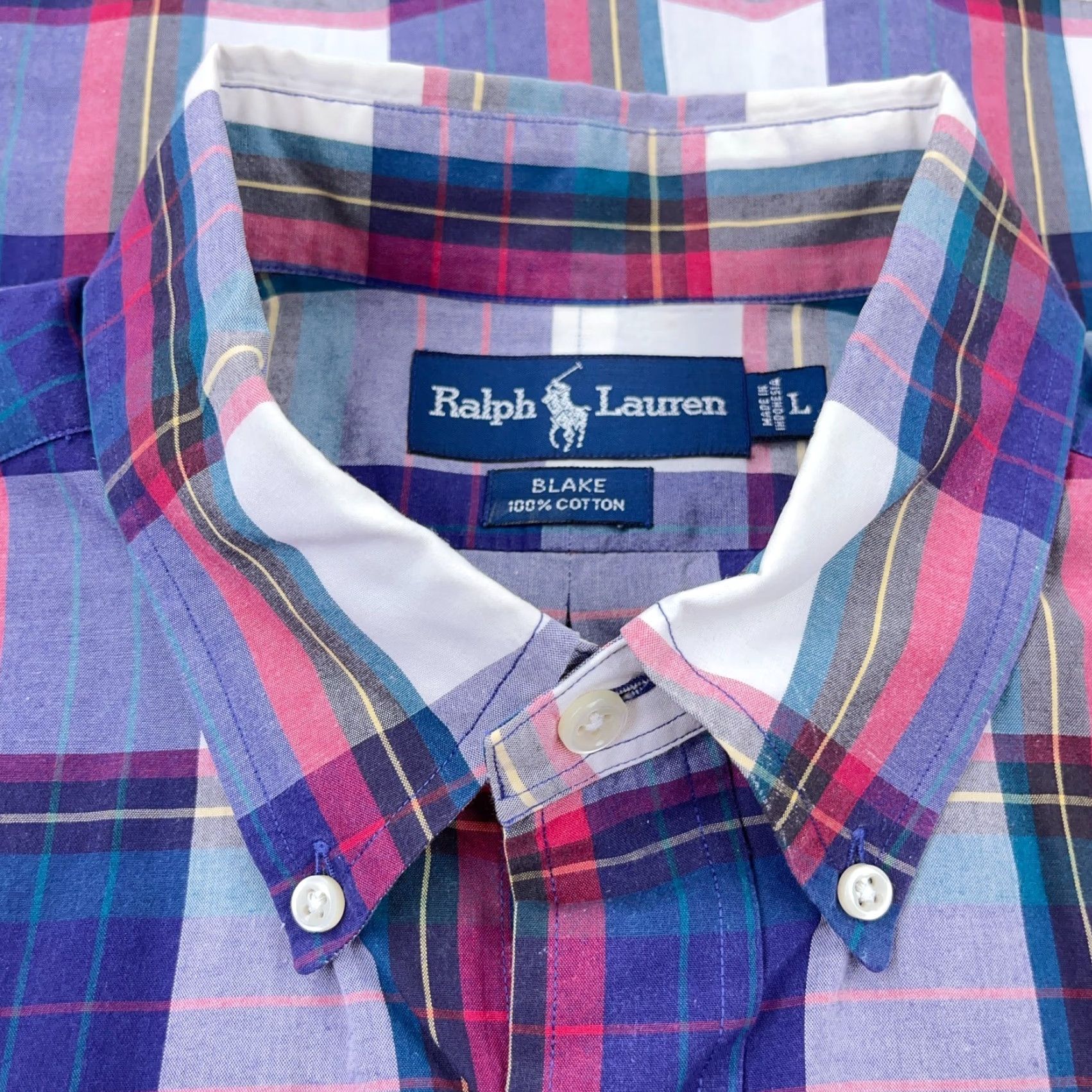Ralph Lauren VINTAGE Ralph Lauren Shirt Men Large Blue Button Up Madras Plaid Camp India Vintage Size US L / EU 52-54 / 3 - 4 Thumbnail