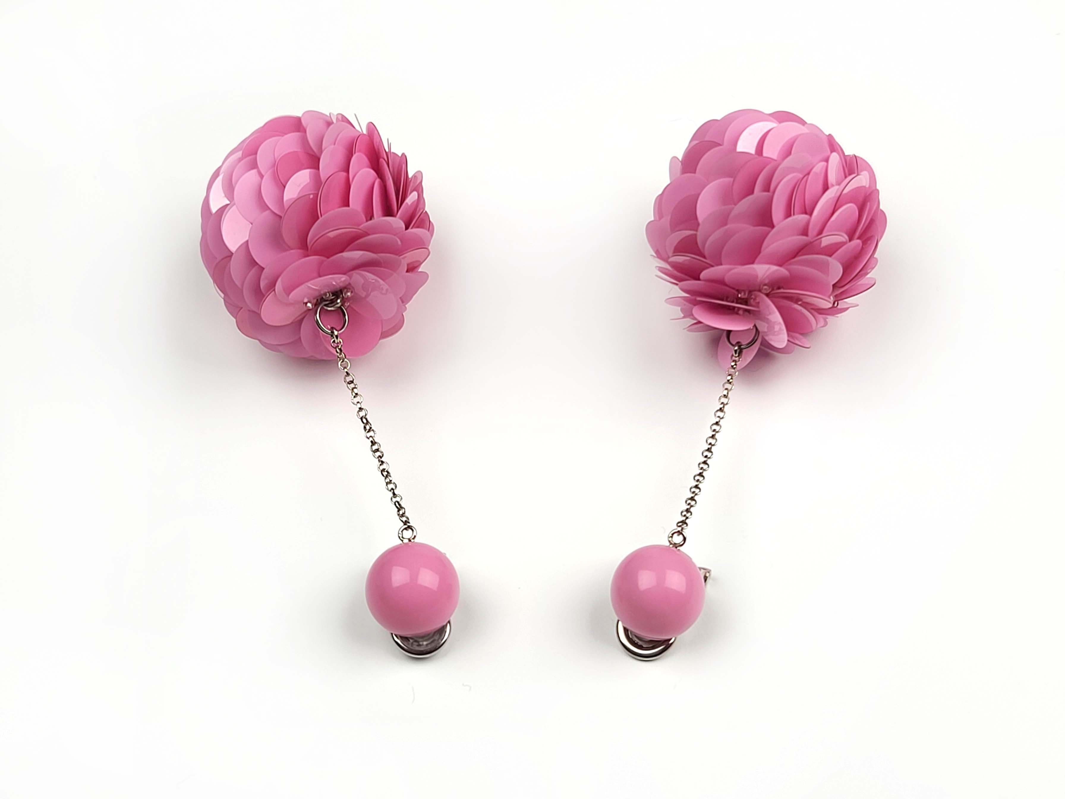 Prada S/S 2016 Runway Pink Floral Globe Drop Clip-On Earrings Size ONE SIZE - 4 Thumbnail