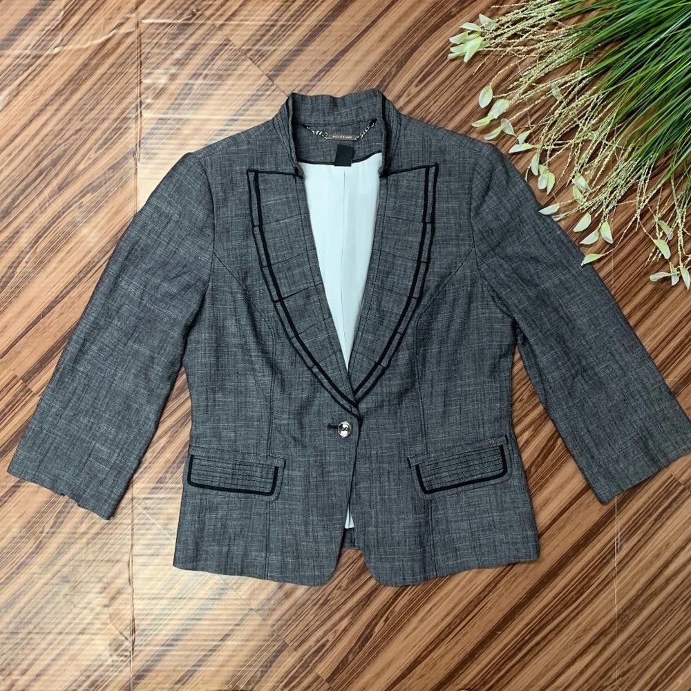 Designer WHBM Charcoal Linen Blend Pleated Blazer Jacket, 6 Size M / US 6-8 / IT 42-44 - 1 Thumbnail