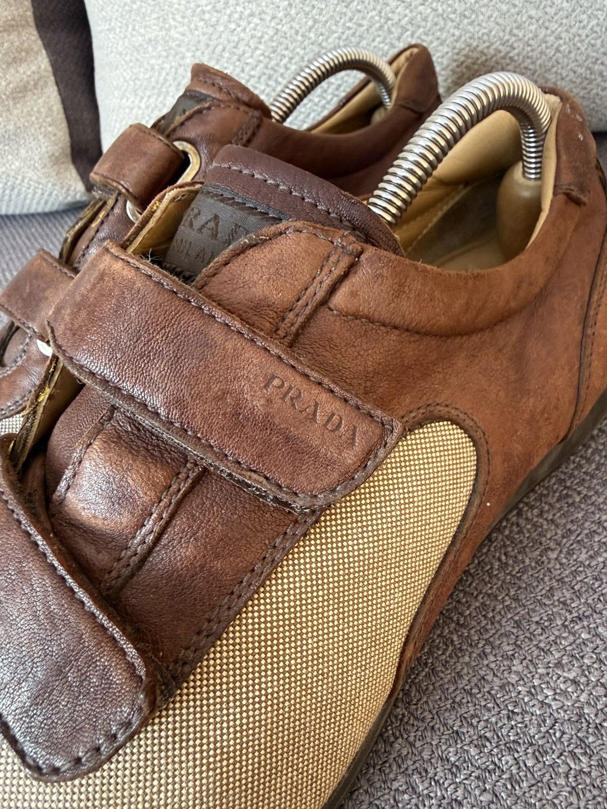 Prada Prada Velcro Vintage Leather Men’s Brown Shoes Size 8 Size US 8 / EU 41 - 3 Thumbnail