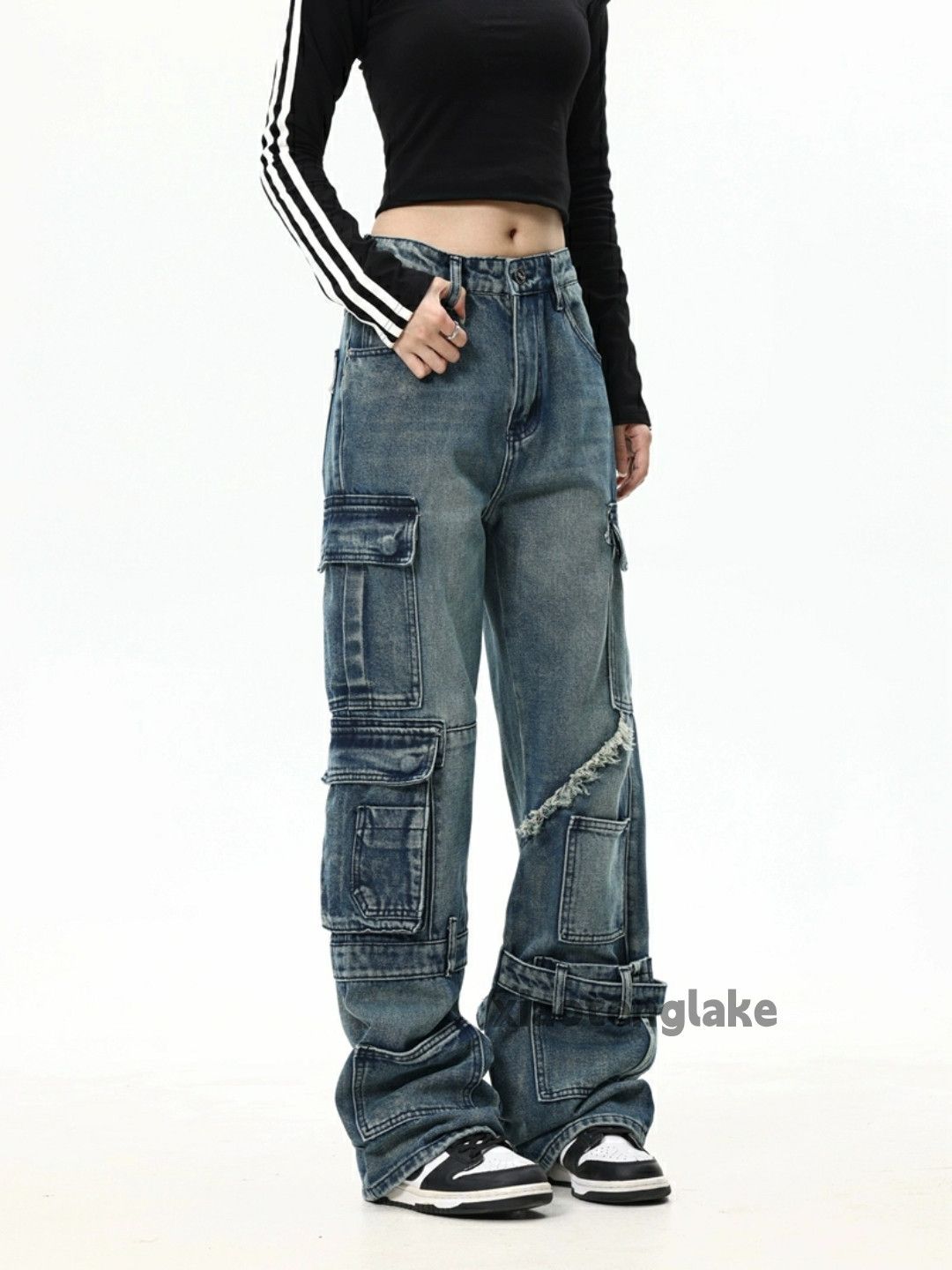 Jean × Vintage Unisex washed faded utility punk grunge cargo jeans Size US 32 / EU 48 - 1 Thumbnail