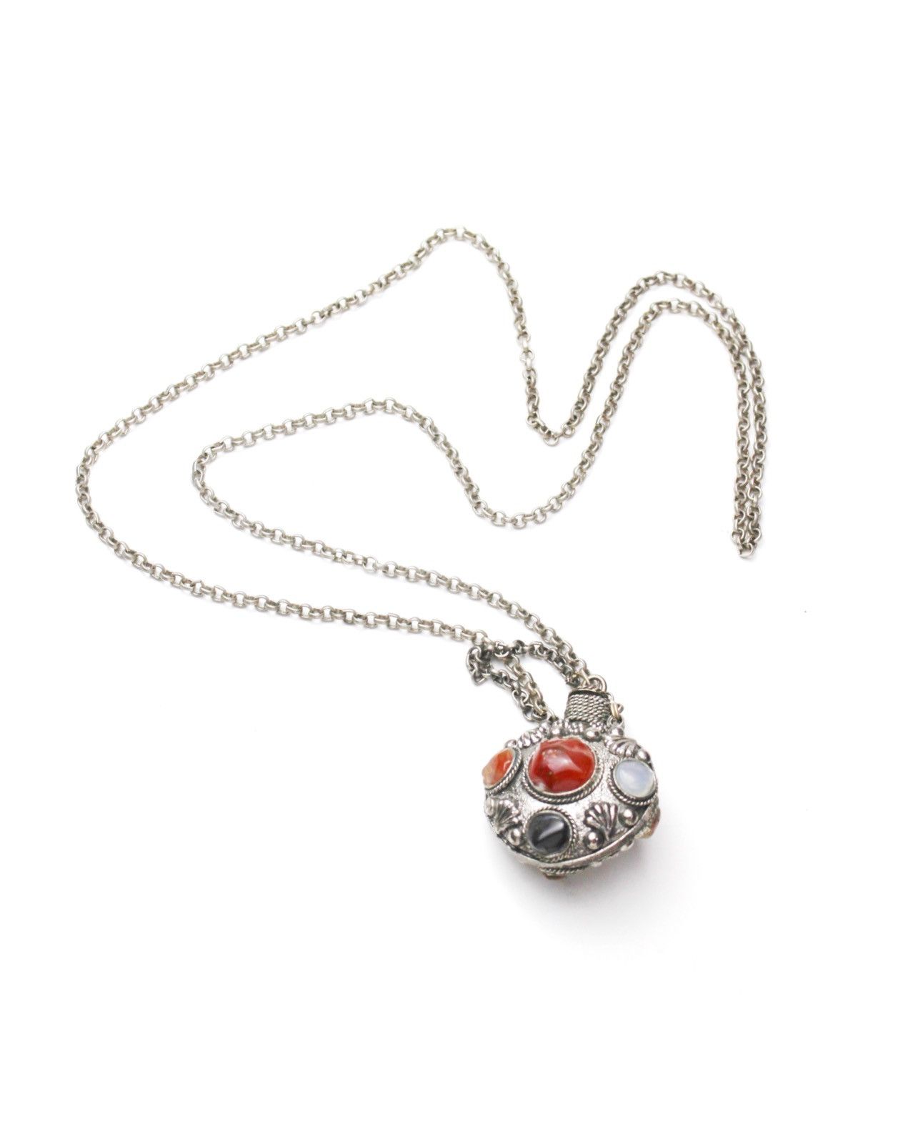 Vintage 1970S BOHEMIAN ORNATE PERFUME PENDANT NECKLACE WITH STONES Size ONE SIZE - 1 Thumbnail