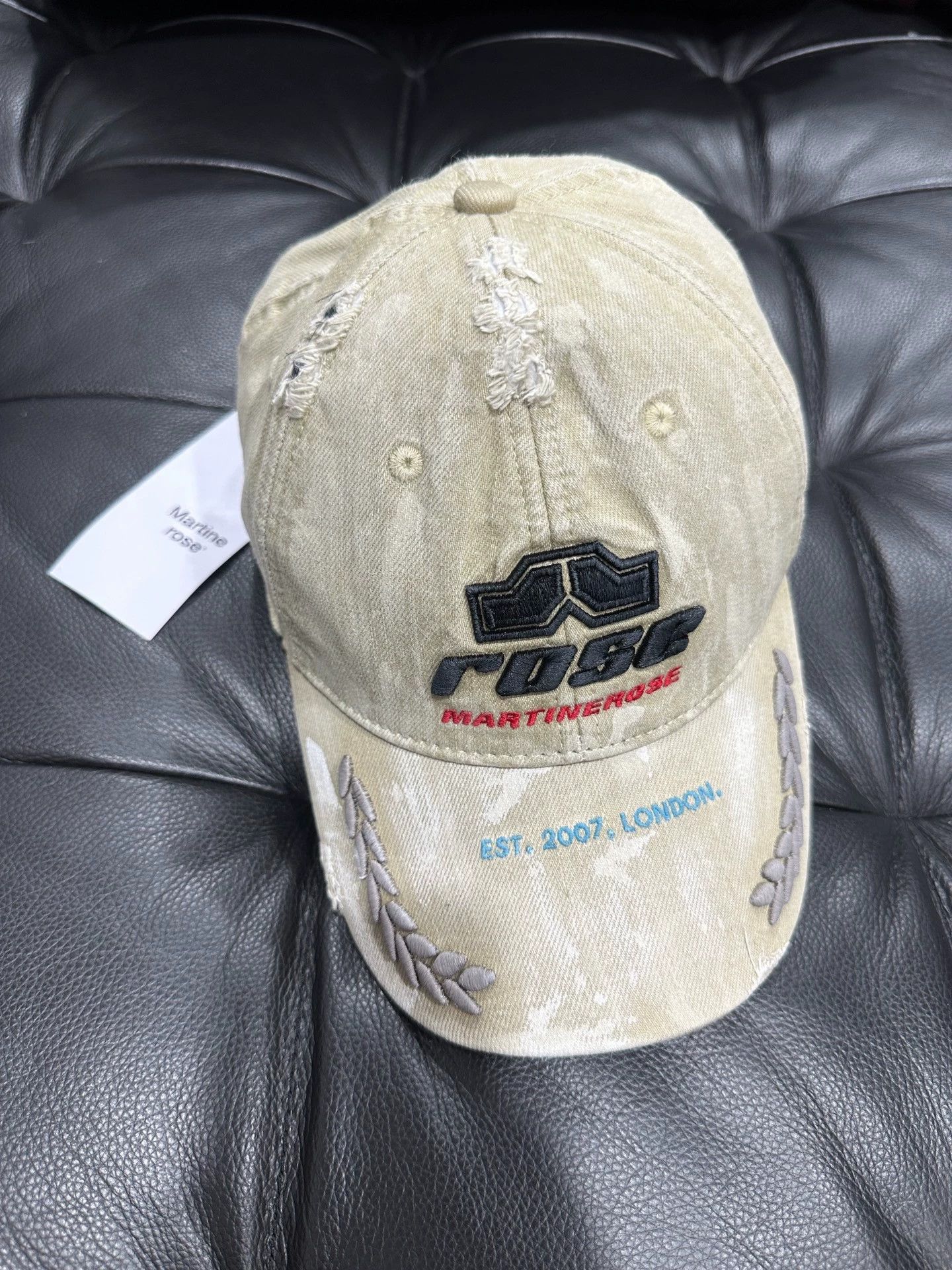 Martine Rose Beige Distressed Embroidered Cap Size ONE SIZE - 1 Thumbnail
