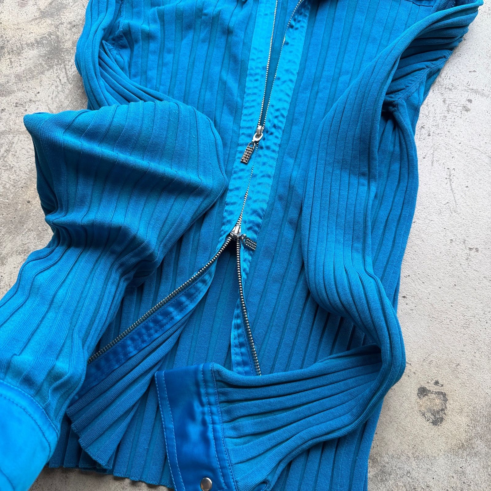 Other Vintage y2k Blue Ribbed Knit Full-Zip Collared Shirt Size L / US 10 / IT 46 - 3 Thumbnail