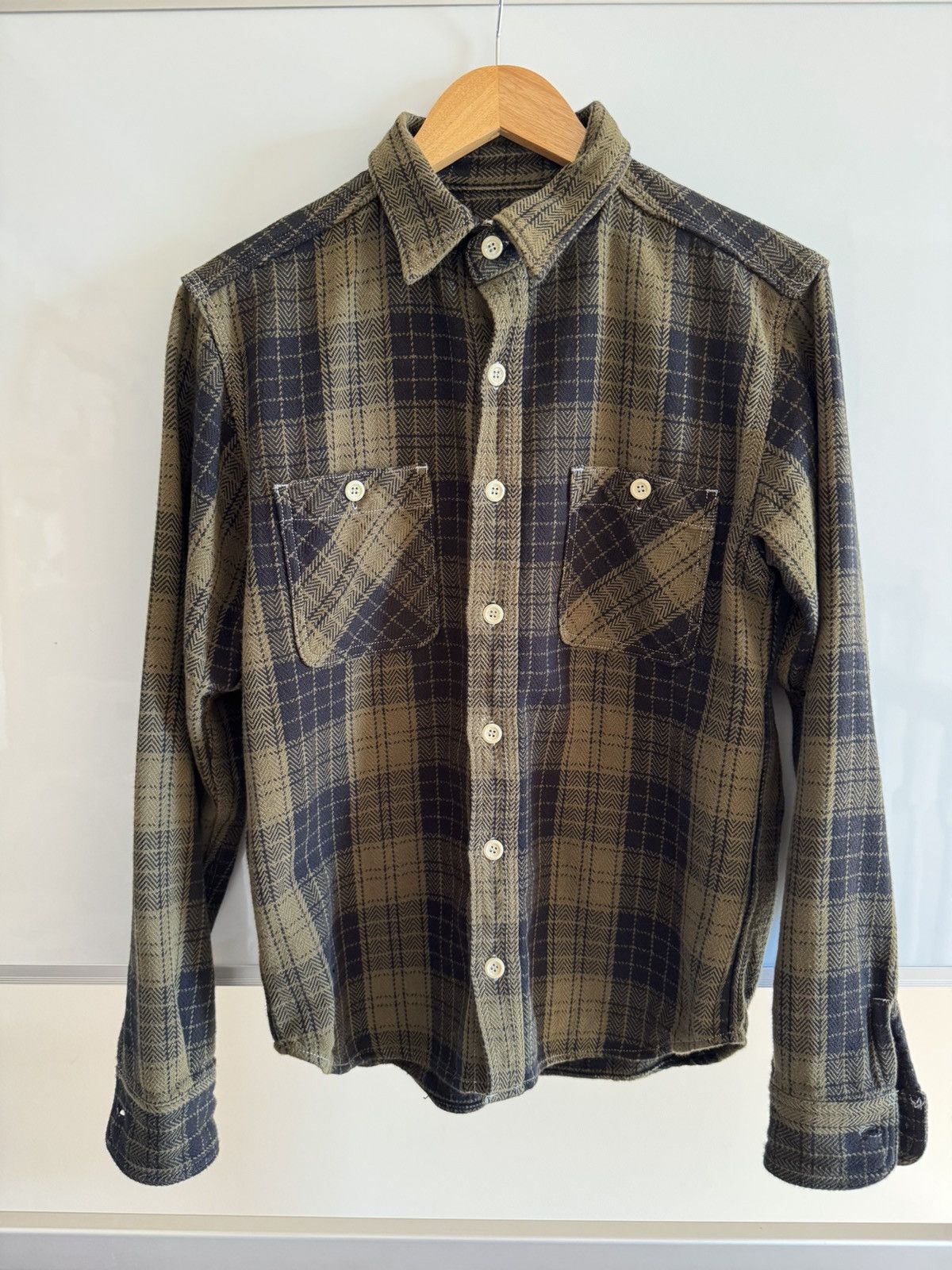 Momotaro Jeans Momotaro Herringbone Check Flannel Shirt (Olive)- 38 Size US S / EU 44-46 / 1 - 1 Thumbnail