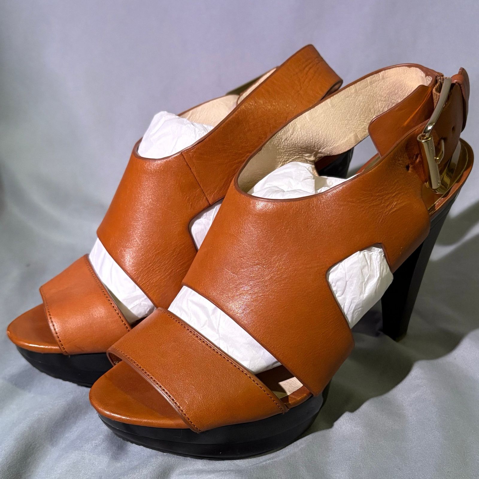 Michael Kors Michael Kors Tan Leather Platform Heels Size 7.5 – Slingback Size US 7.5 / IT 37.5 - 1 Thumbnail