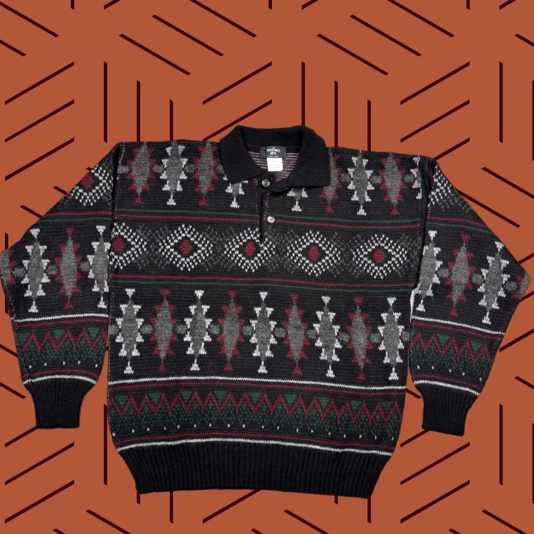 Vintage VINTAGE Vittorio Rex Men's Sweater Pullover 2-Button Polo Collar Argyle Wool Blend Italy Large Size US L / EU 52-54 / 3 - 1 Thumbnail