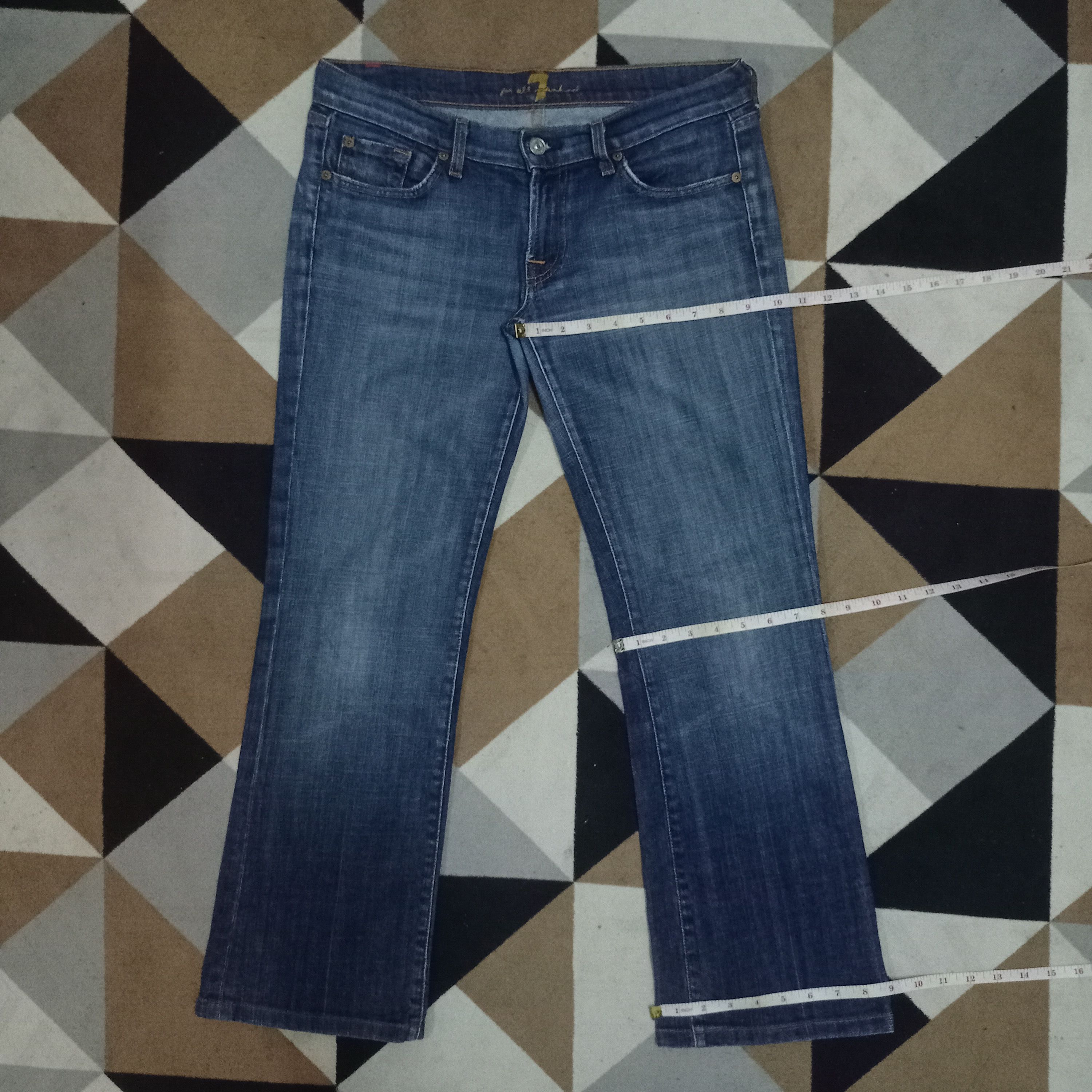7 For All Mankind Vintage USA 7 For All Mankind Blue Wash Distress Flare Jeans Size 32" / US 10 / IT 46 - 10 Thumbnail