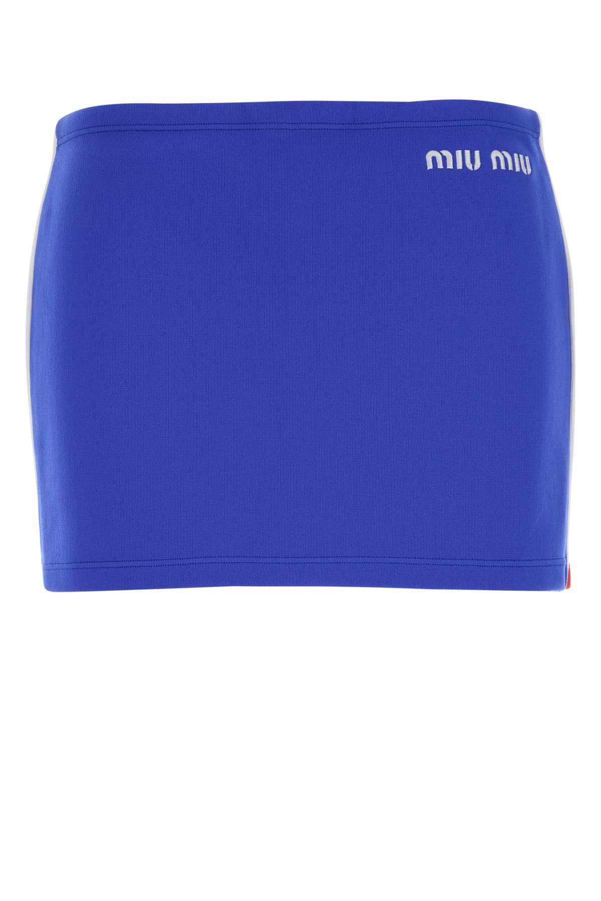 Miu Miu Blue Stretch Nylon Mini Skirt Size 26" / US 2 / IT 38 - 1 Thumbnail