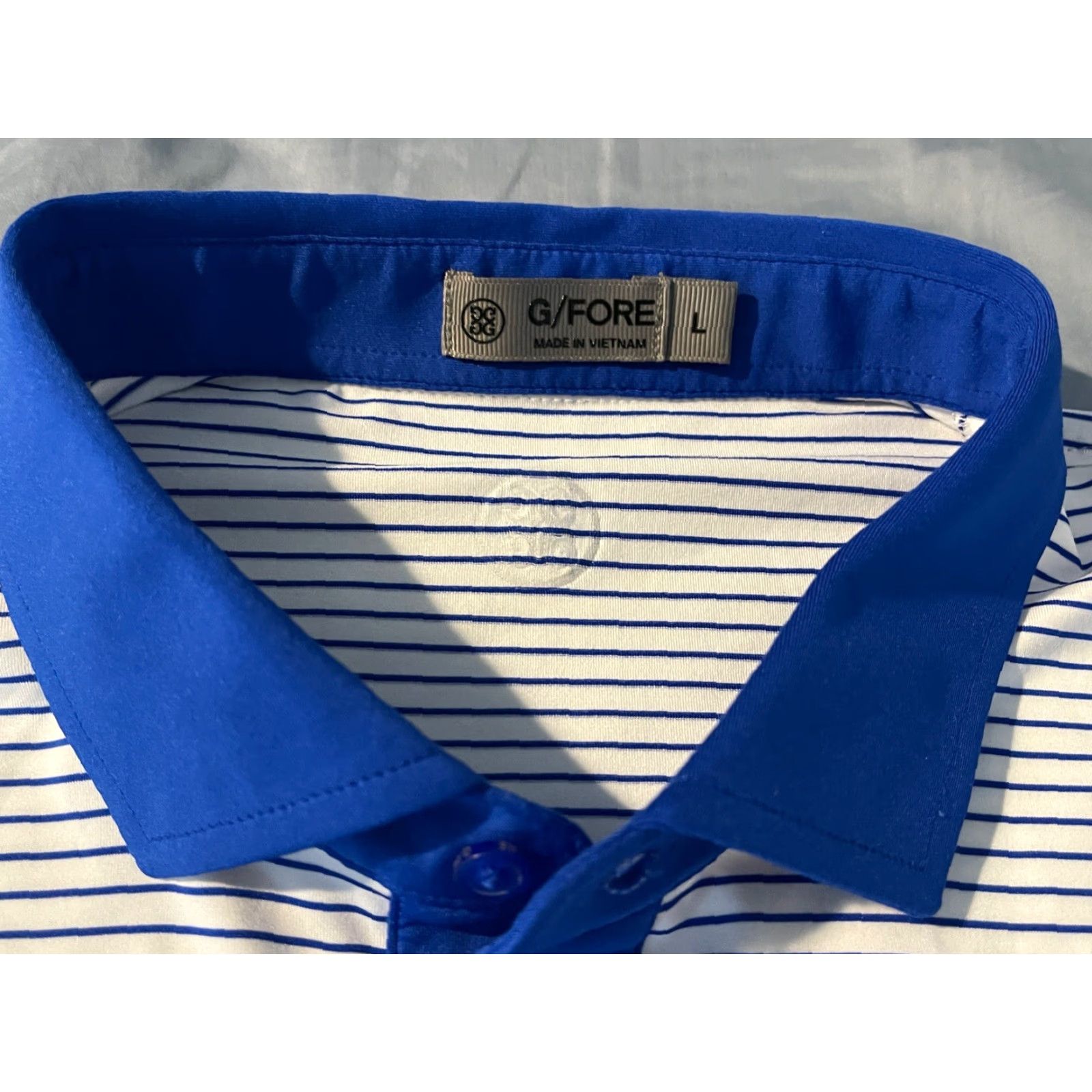 G/FORE G/Fore Polo Shirt Men L White Blue Striped Two Tone Golf Stretch Polo Regular Size L Mens Size US L / EU 52-54 / 3 - 2 Thumbnail