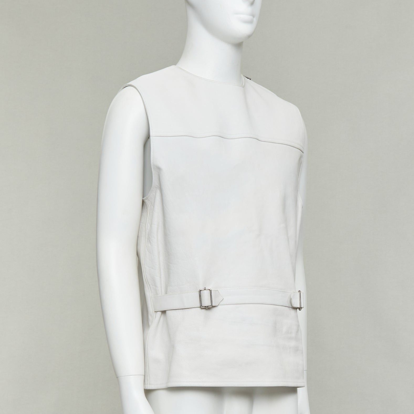 Prada rare PRADA 2023 Runway Raf Simons Vitello white calfskin leather buckle vest IT50 L Size US L / EU 52-54 / 3 - 1 Thumbnail