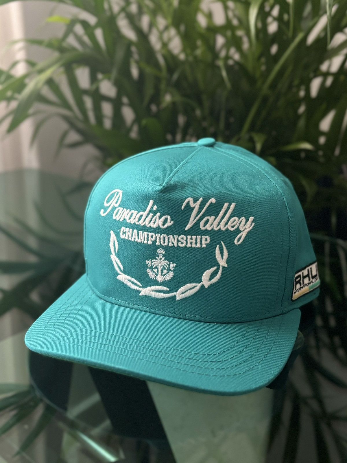 image of Rhude “Palm Tree Paradiso Valley” Hat in Teal, Men's