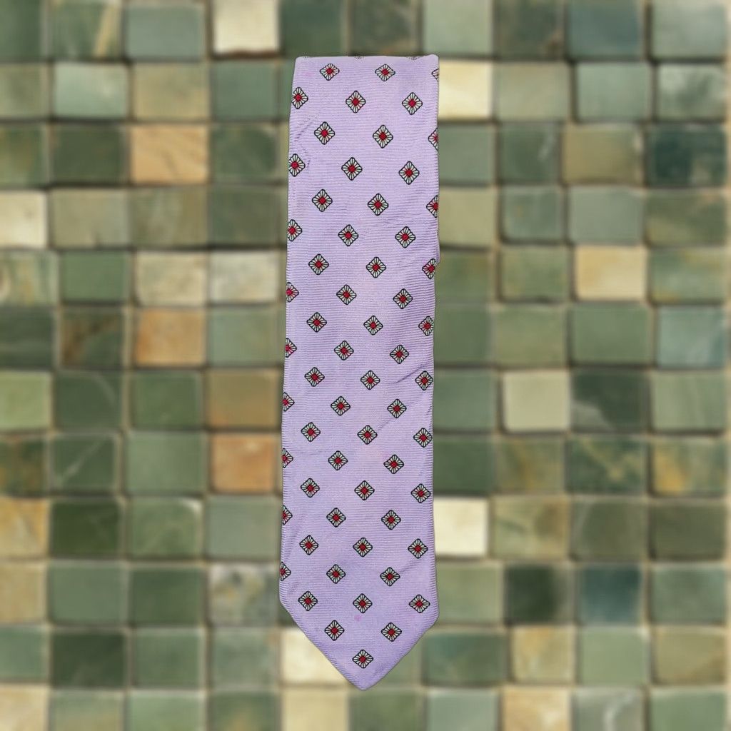 Vintage VINTAGE DAMON Tie Men 100% Silk Geometric Pattern Made in Italy 54.5 x 3" Purple Geometric Pattern Tie Mens Silk Italy 54.5" 3" Size ONE SIZE - 1 Thumbnail