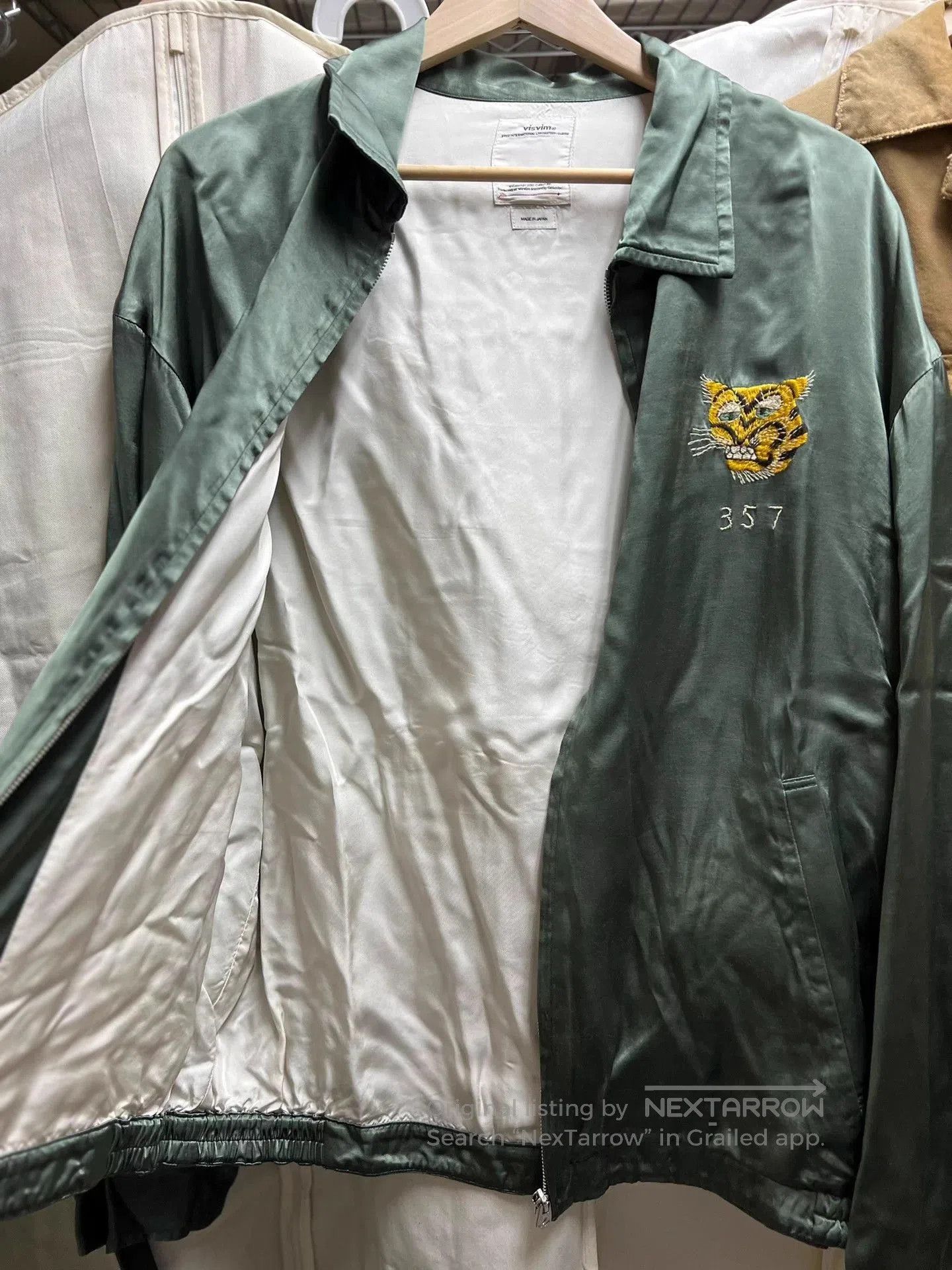 Visvim Green XL Jacket with Tiger Embroidery and Fortune Symbol. Size US XL / EU 56 / 4 - 8 Thumbnail