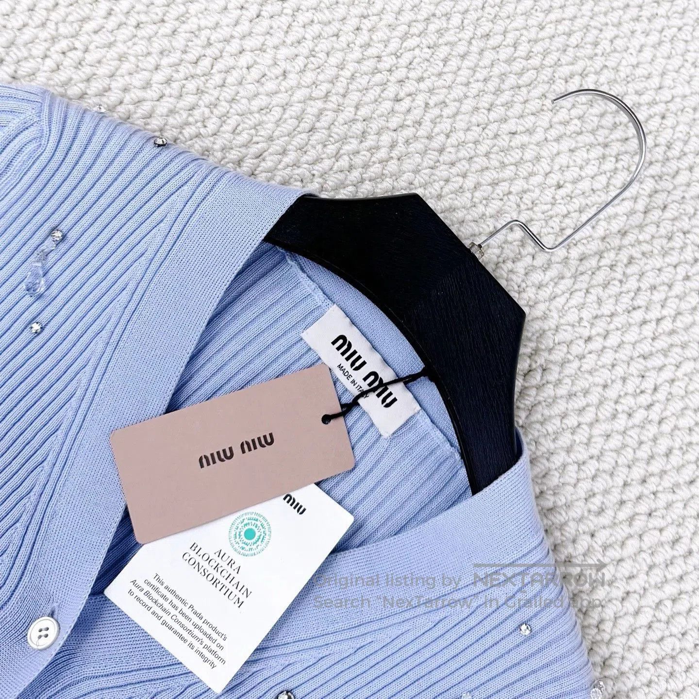 Miu Miu Miu Miu Light Blue Rhinestone Cropped Cardigan. Size S / US 4 / IT 40 - 3 Thumbnail