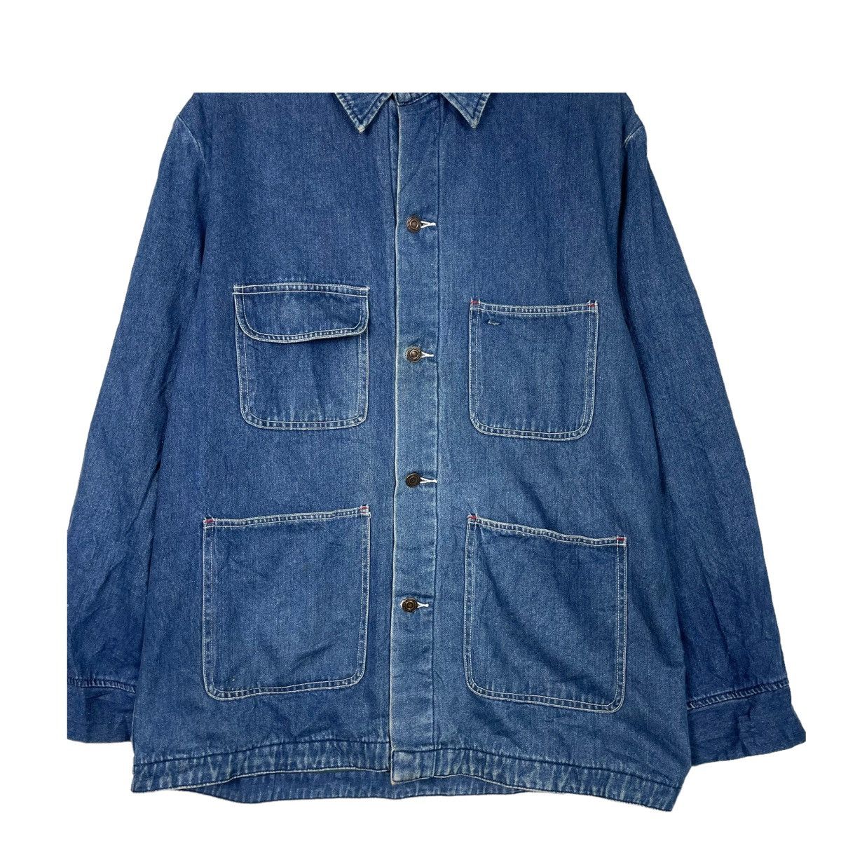 Indigo × Japanese Brand 💥80s HIGH SPIRIT CHORE DENIM HICKORY JACKET Size US L / EU 52-54 / 3 - 6 Thumbnail