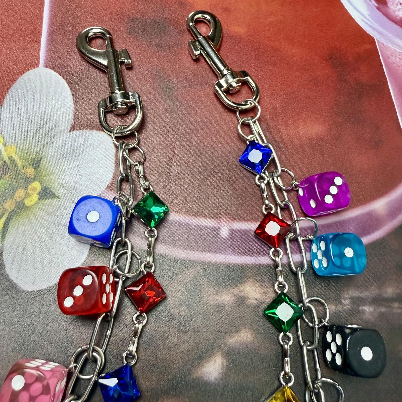 Jewelry Colorful Dice Charm Chain Wallet Size ONE SIZE - 2 Thumbnail