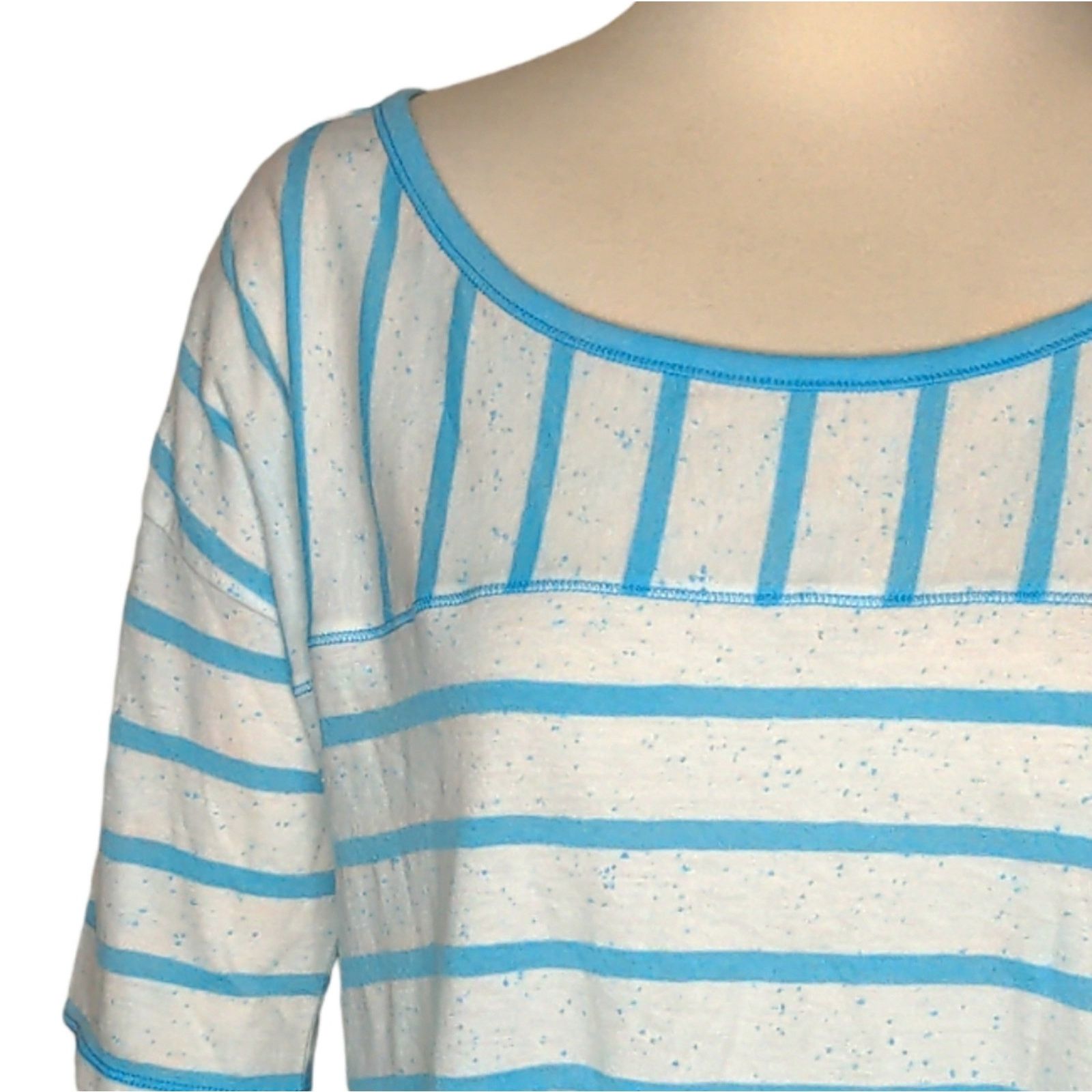 Hollister HOLLISTER White Teal Burnout Striped Tee Large NEW Size L / US 10 / IT 46 - 5 Thumbnail