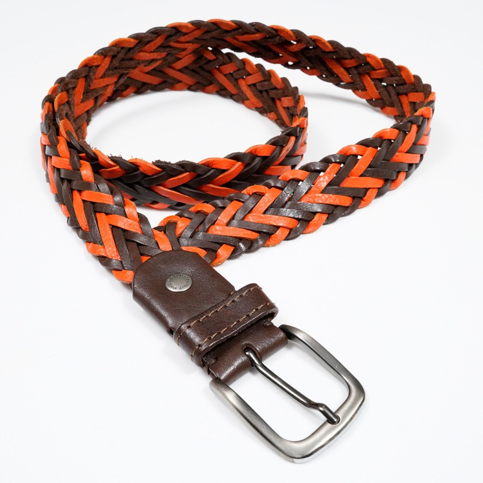 Other Italian Braided Leather Belt Orange Brown Woven Made Italy Size ONE SIZE - 6 Thumbnail