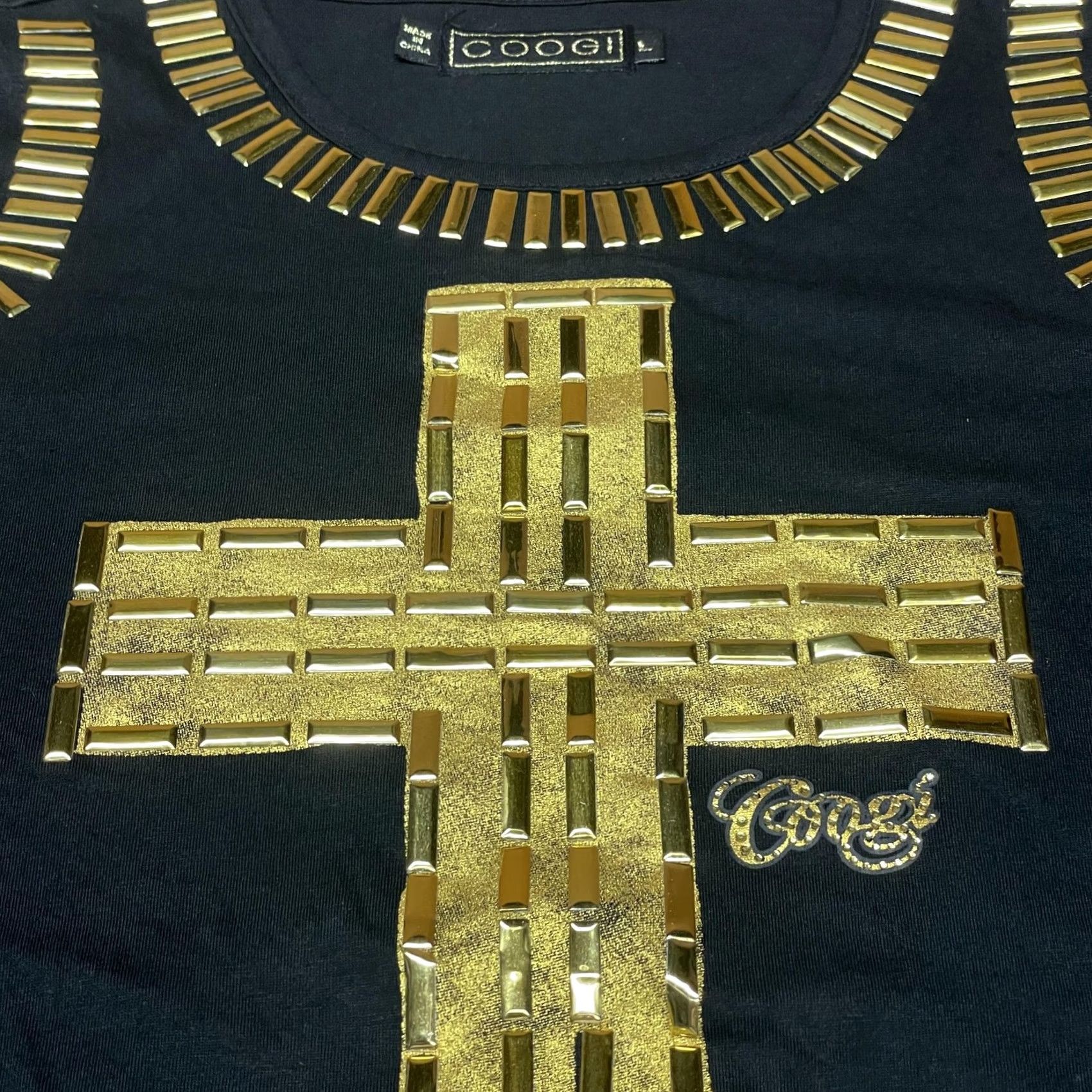 Coogi COOGI Sweatshirt Womens Large Black Gold Studded Cross Cold Shoulder Embellished Crew Neck Pullover Rhinestone Logo Graphic Size L / US 10 / IT 46 - 2 Thumbnail